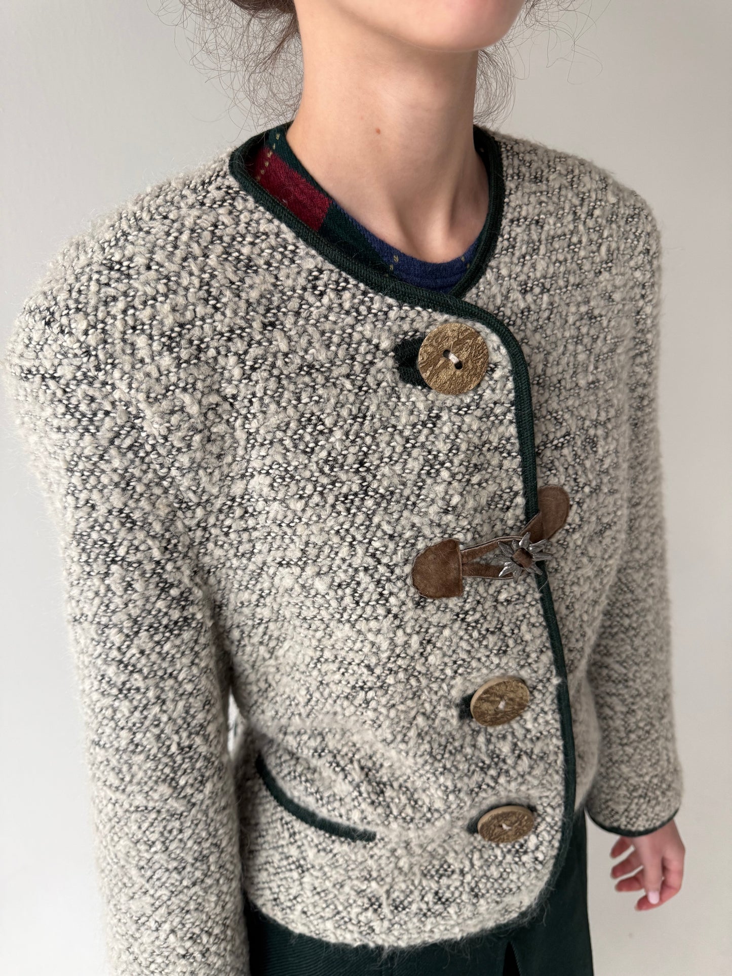 Sacou din boucle gros silver gray de lana cu Angora și mohair