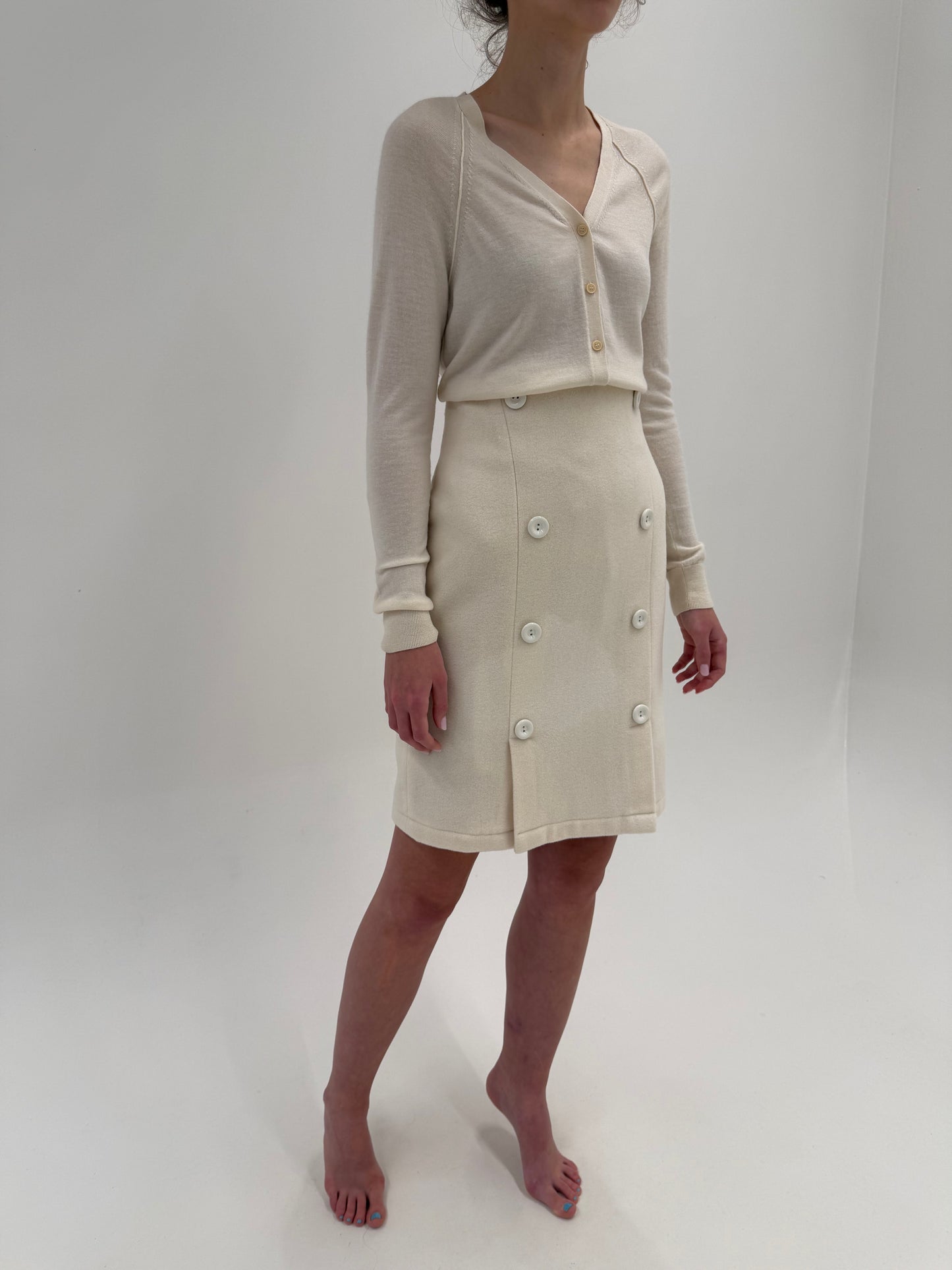 Fustă butter white din lana extrafina plina cu talie ultra înaltă