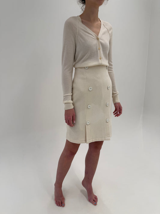 Fustă butter white din lana extrafina plina cu talie ultra înaltă