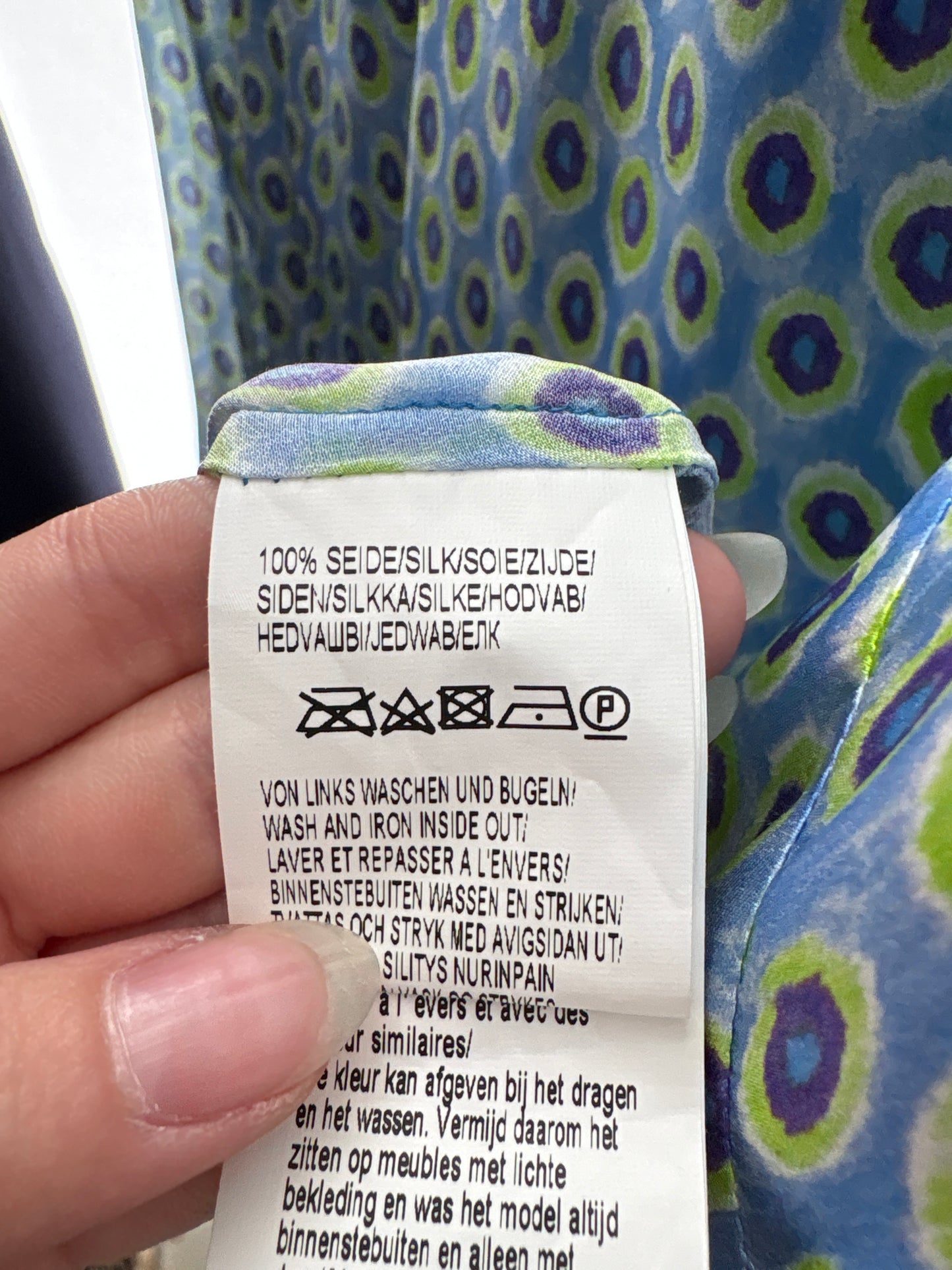 Top baby blue din mătase matuala cu print în croi lejer