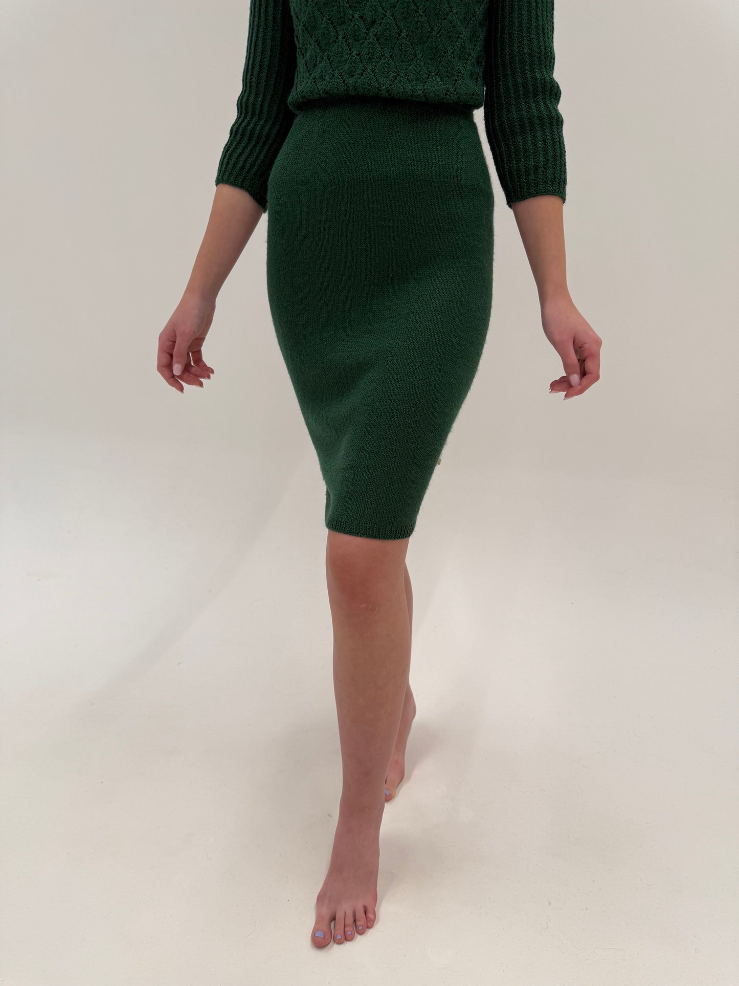 Set vintage forest green din tricot de lana extrafina