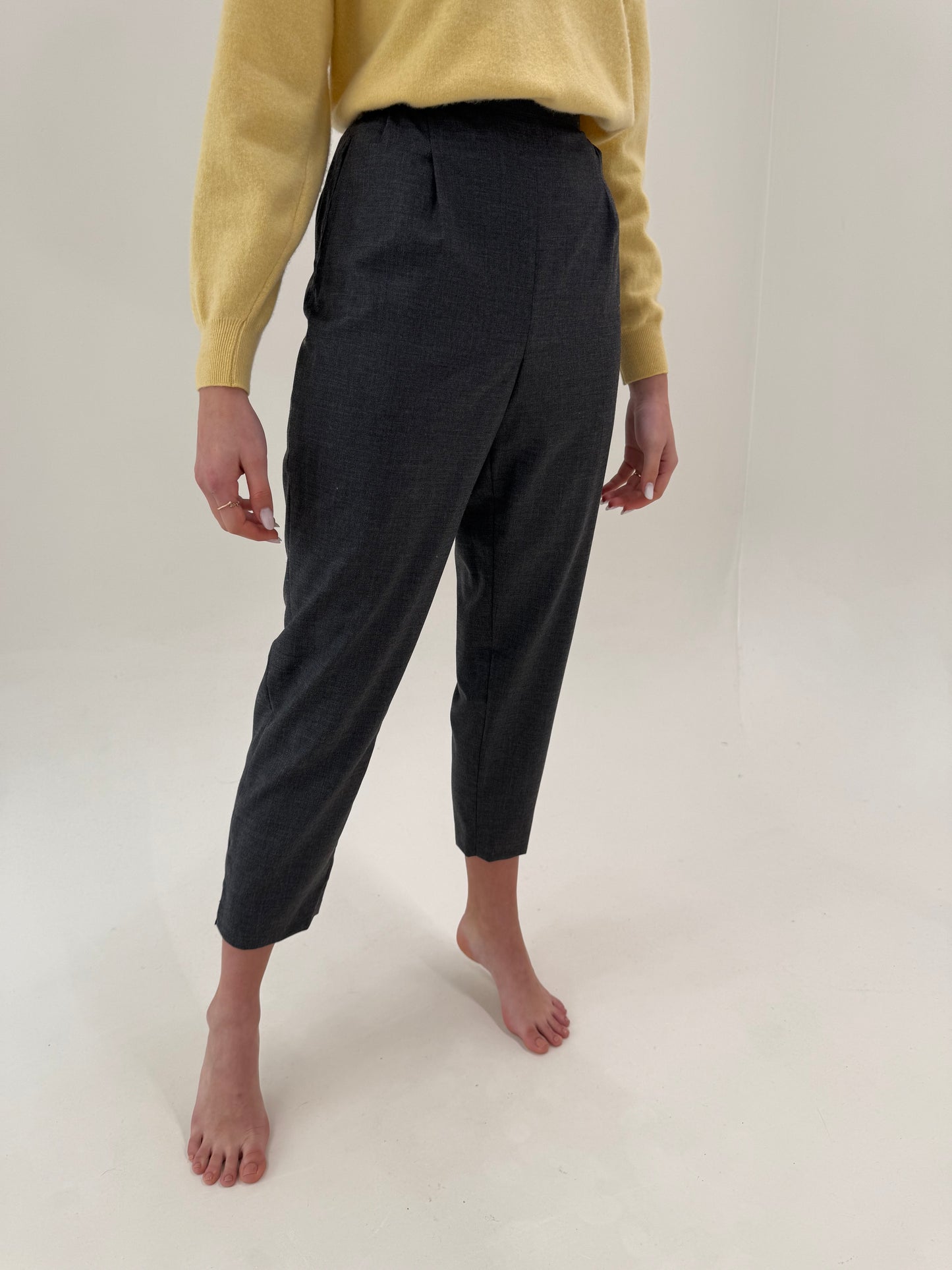 Pantaloni din lanita subțire de primăvară cu talie ultra înaltă și pense