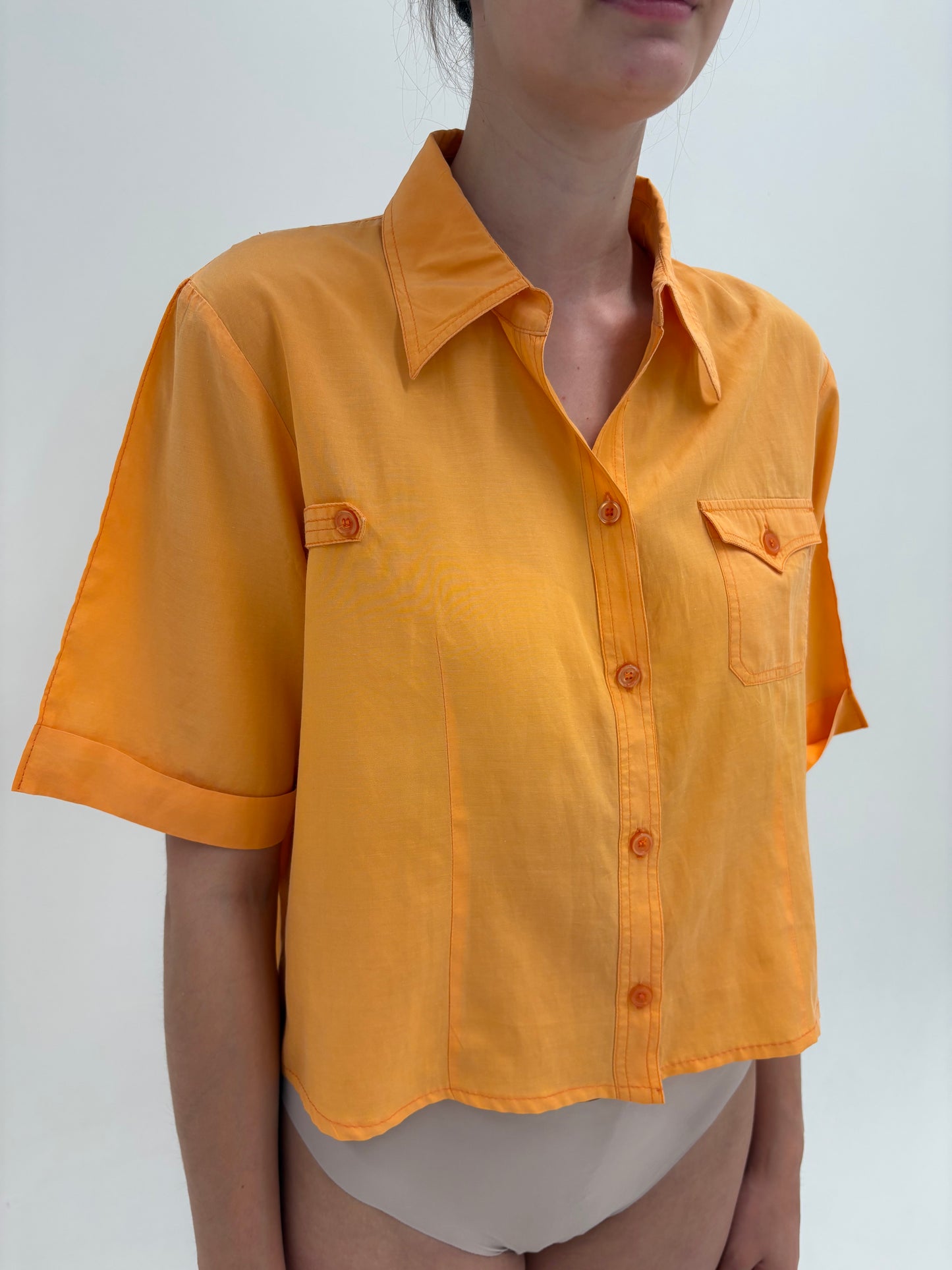 Cămașa vintage oranj din mătase naturală și bumbac
