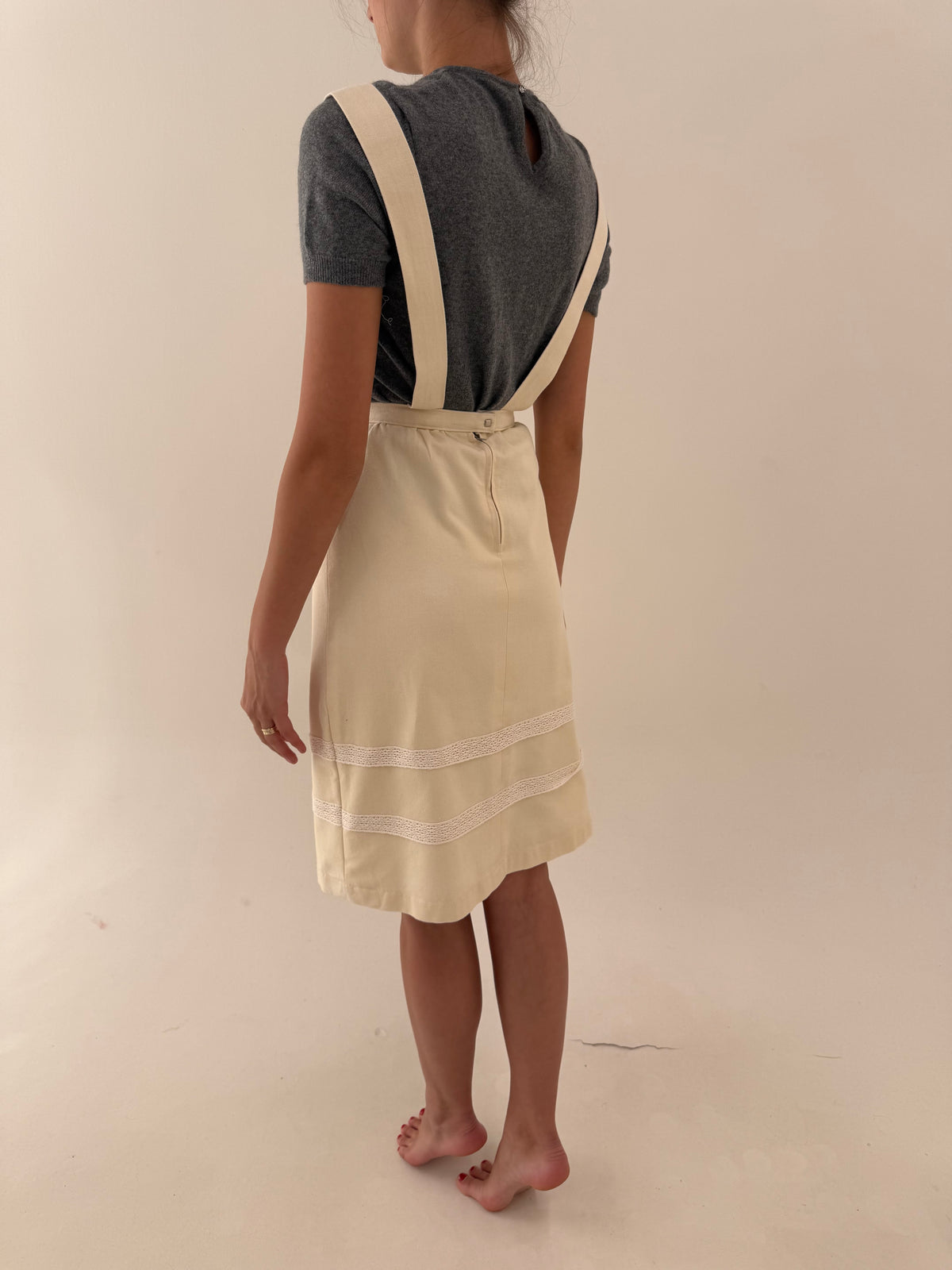 Sarafan old vintage ivoire cu talie marcată din heavy twill de bumbac
