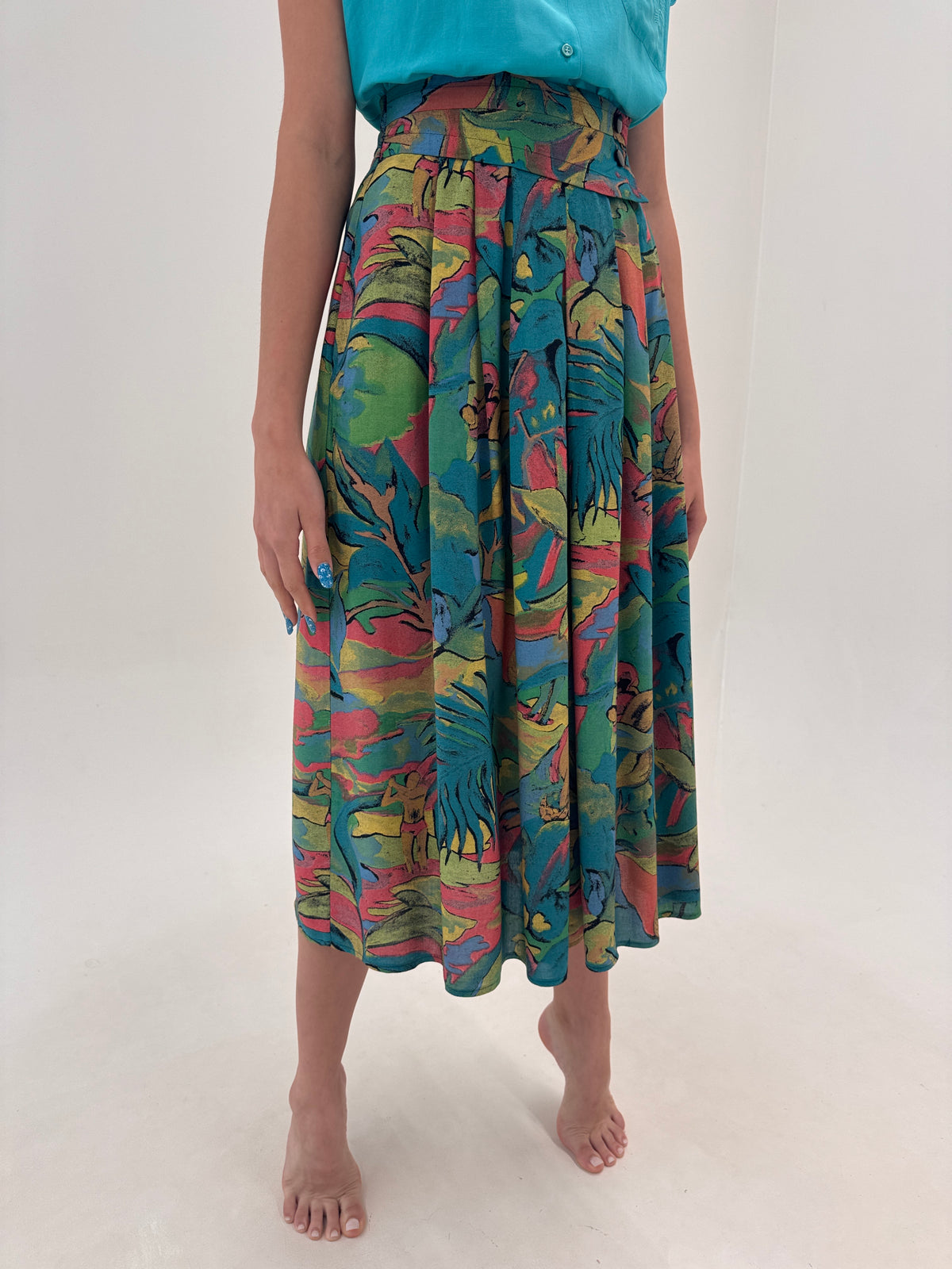 Fusta vintage maxi în culori superbe și print organic cu buzunare