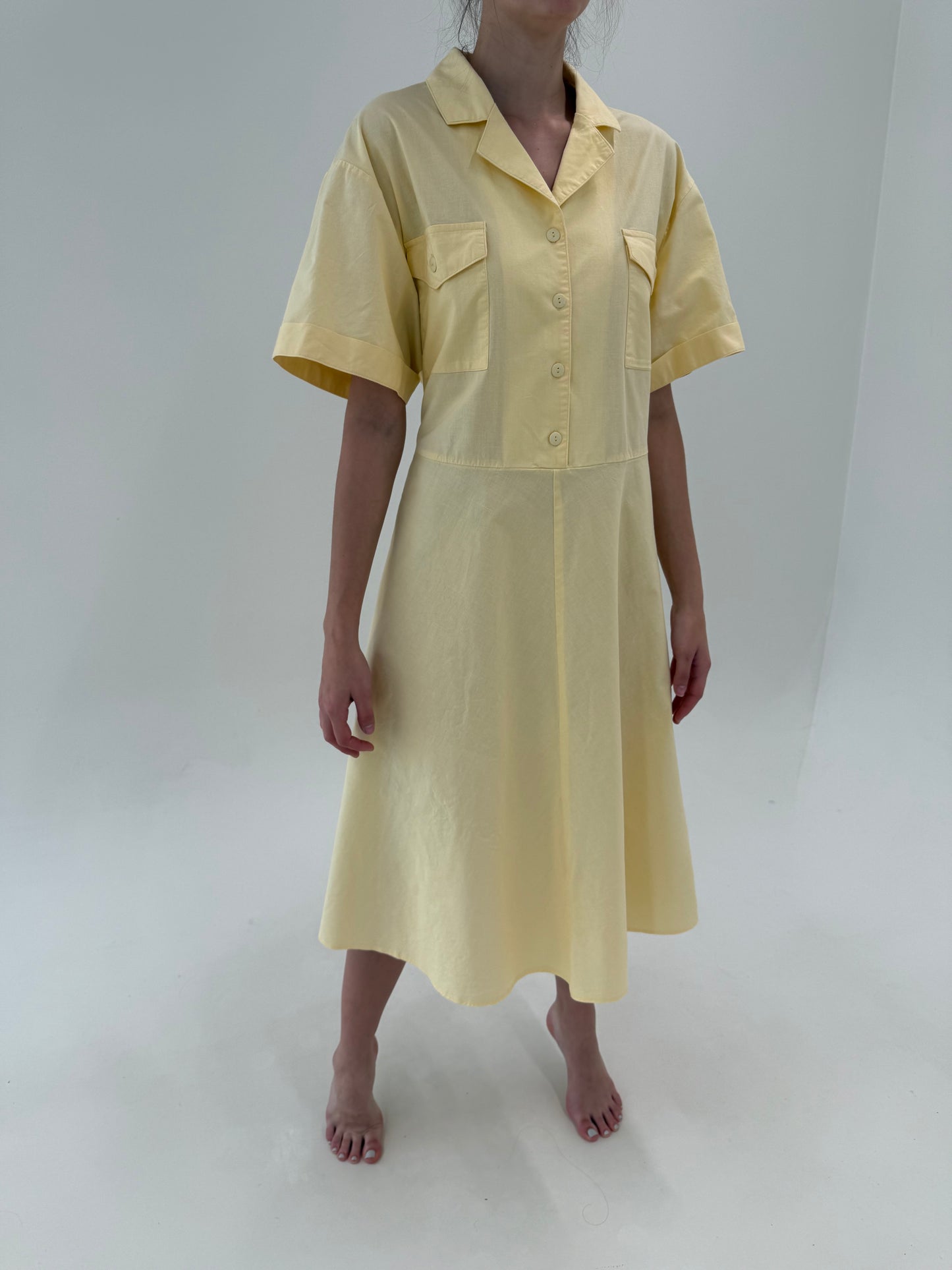 Rochie vintage spre maxi din pânză moale de bumbac cu talie ultra înaltă