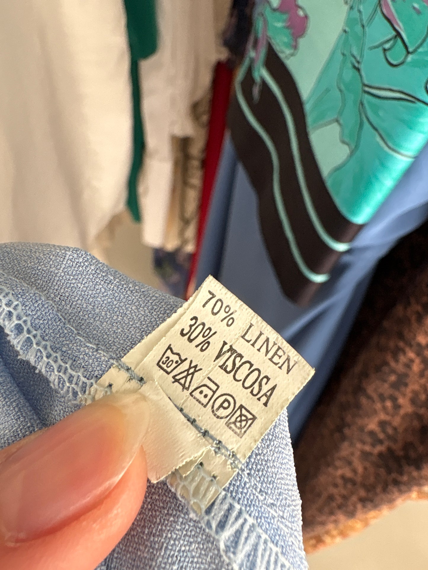 Pantaloni tall in croi drept baby blue din pânză de in și vascoza