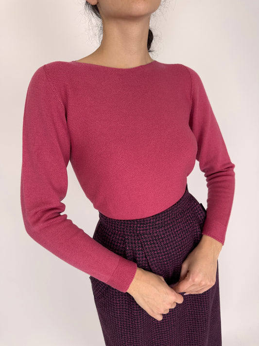 Pulover rasberry red din lana merino extafina de gramaj mare texturată