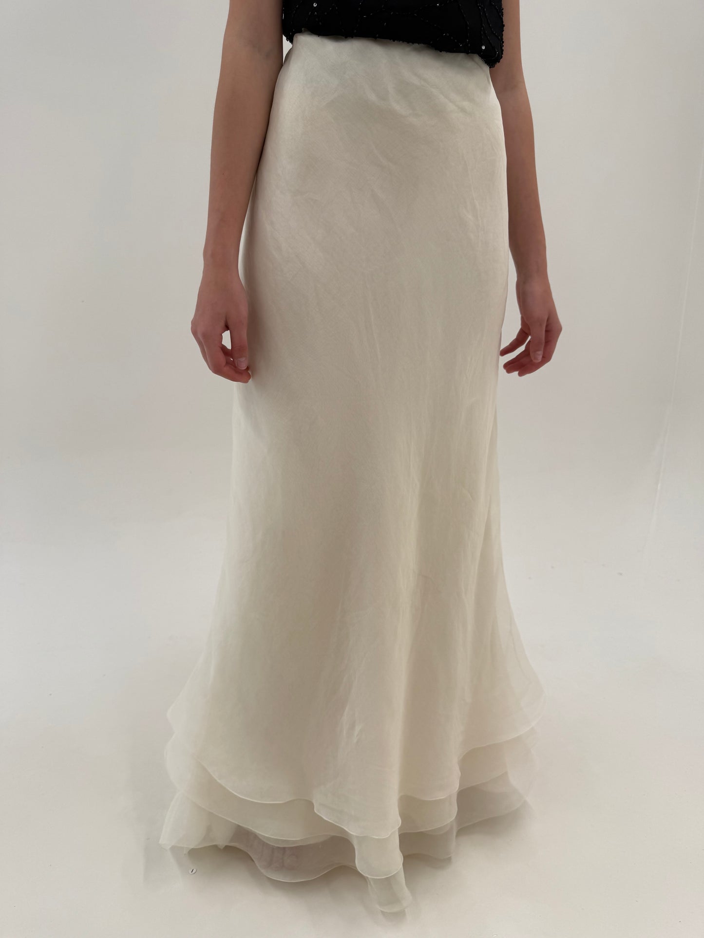 Fustă maxi ivoire mermaid din 3 straturi de organza de mătase naturală
