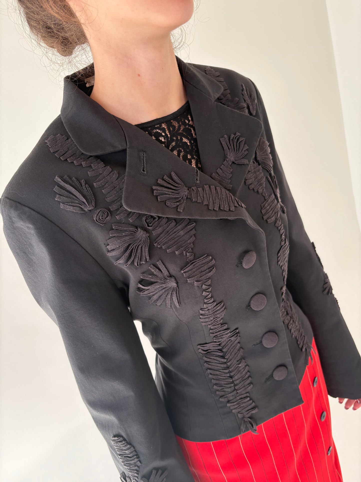 Sacou vintage negru Roberto Cavalli din stofita cu aplicații 3D