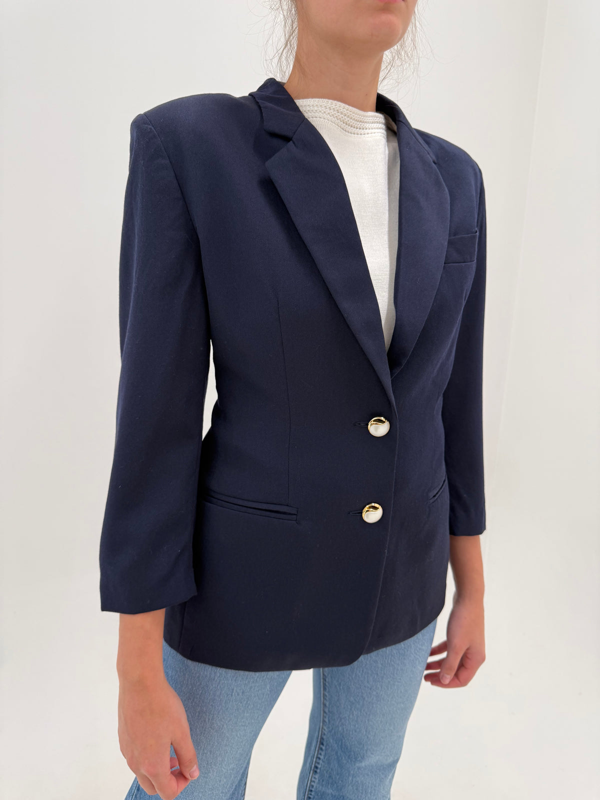 Sacou petite italian Navy blue în croi ușor cambrat din lana virgină extrafina