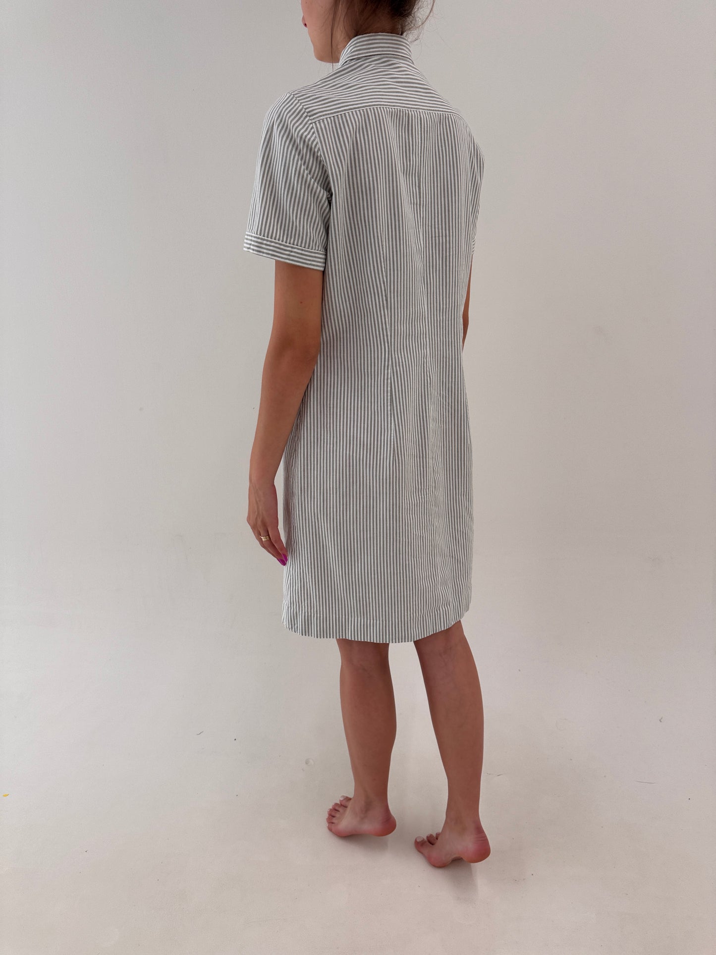 Rochie vintage excepțională in dungi warm gray din pânză de bumbac