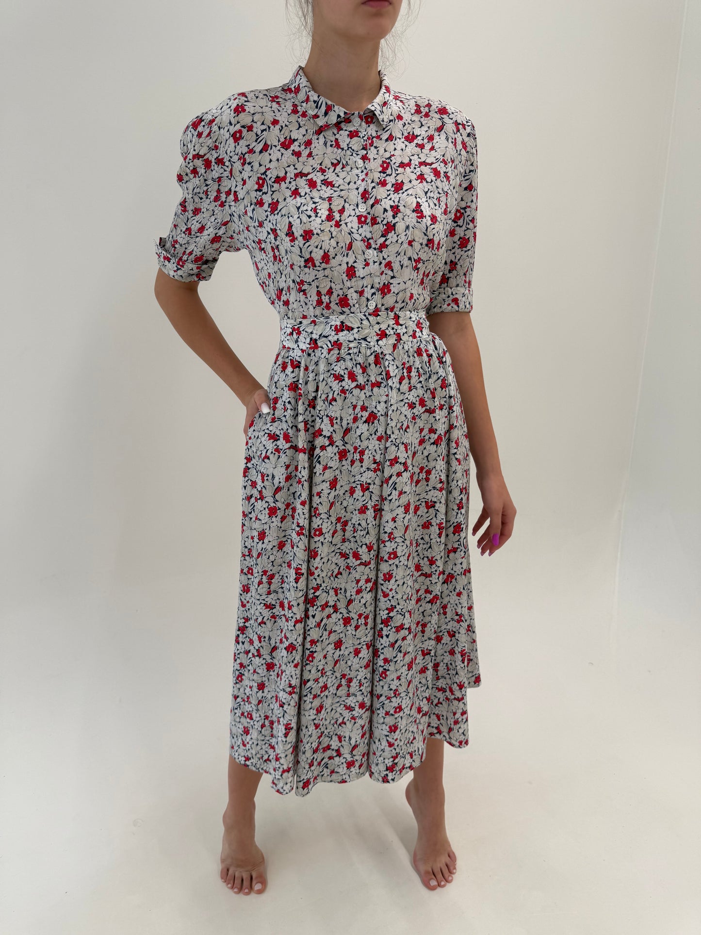 Set vintage luxury Mondi by Escada cu print floral superb în combinație clasică