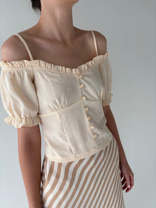 Top cambrat light nude cu spate elastic