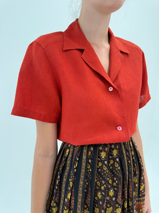 Cămașa Max Mara burnt orange din in excepțional în croi clasic