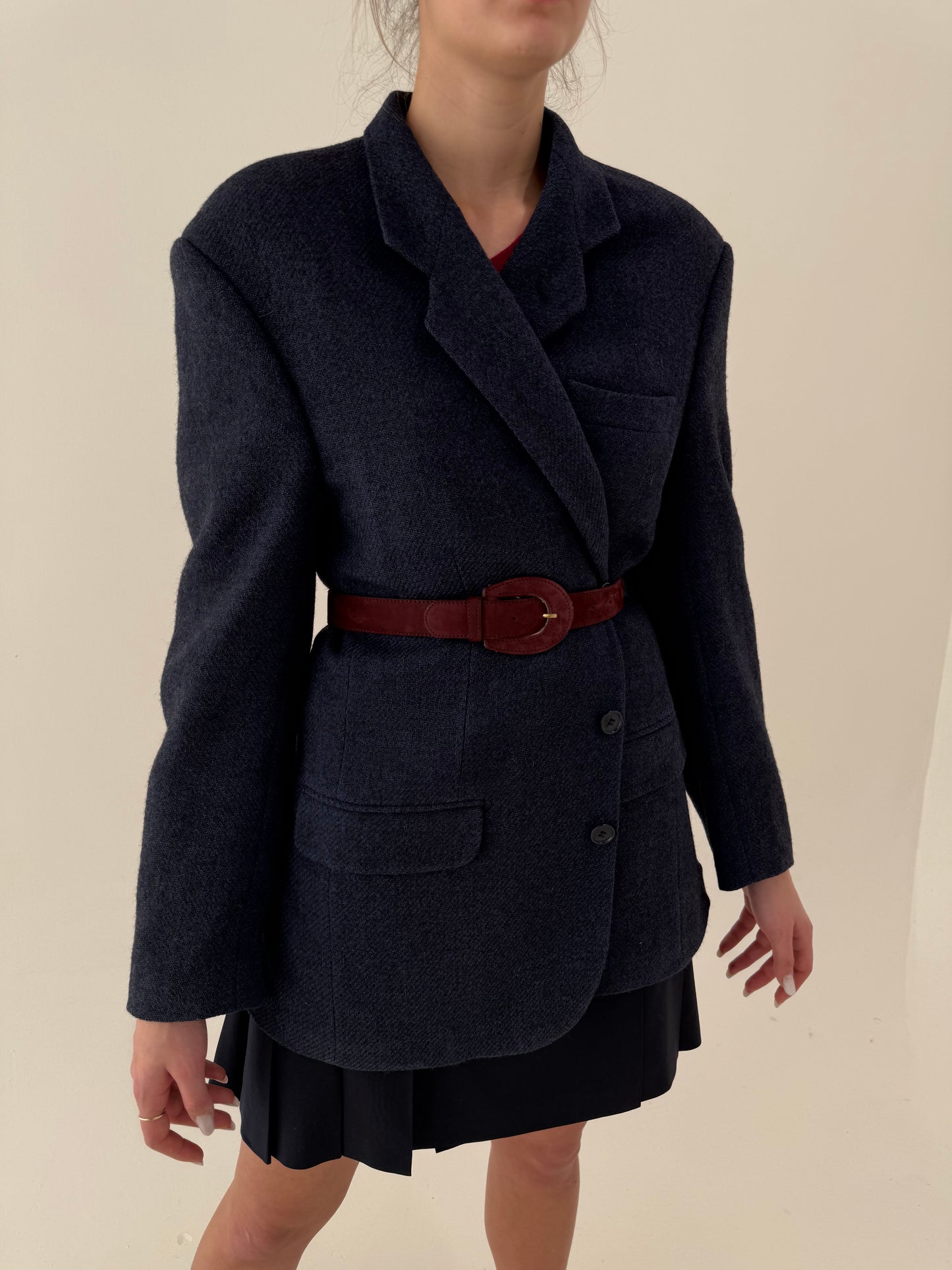 Sacou în croi actual dark jeans blue din tweed italian de lana excepțional