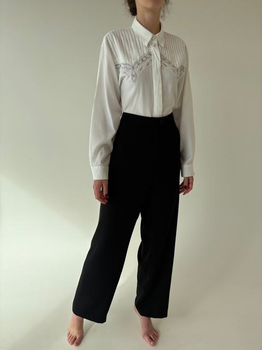 Pantaloni business negri în croi drept cu talie ultra înaltă