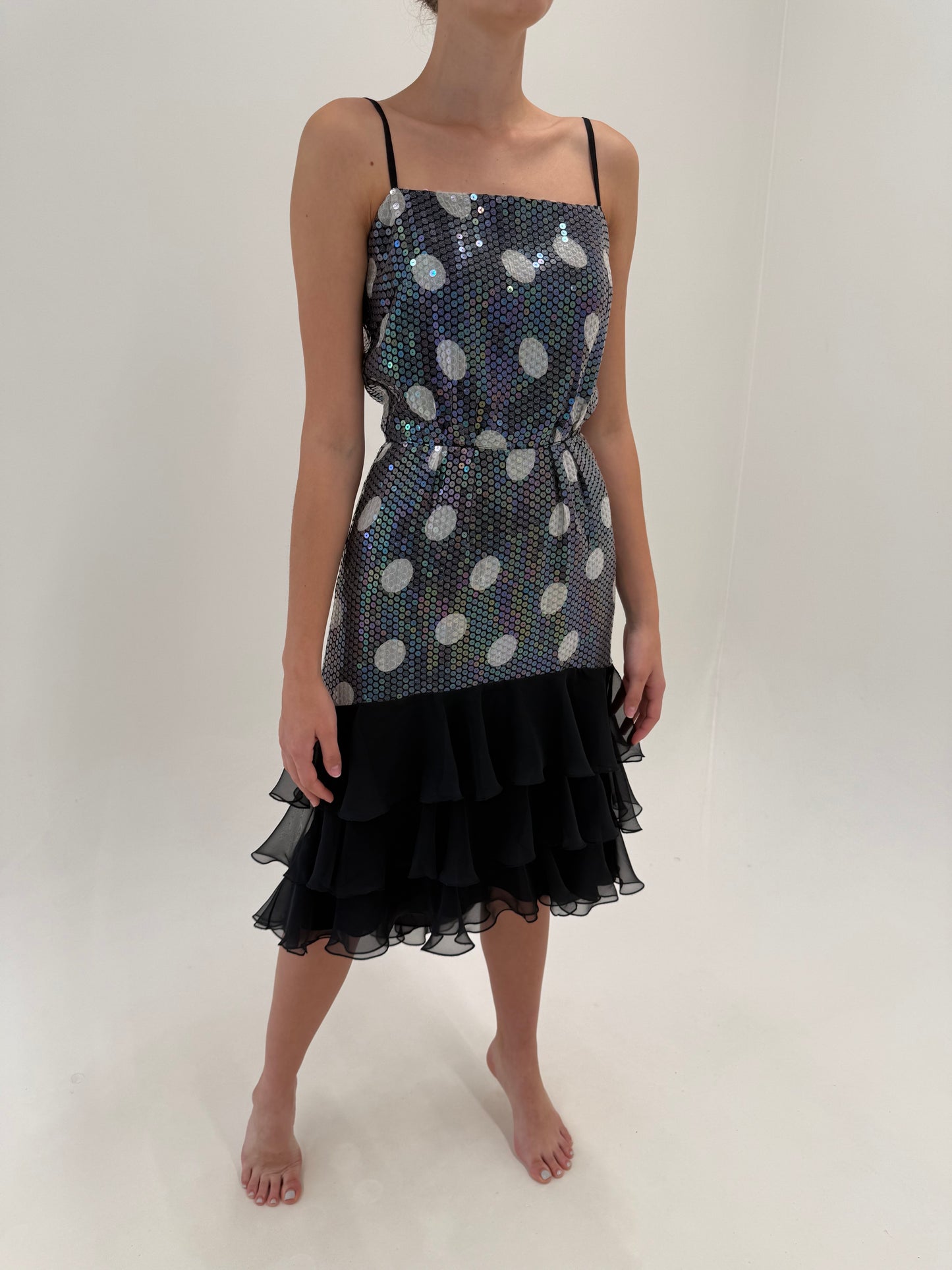 Rochie vintage cu buline perlata integral cu paiete fine