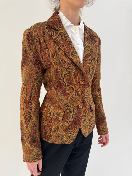 Sacou cambrat italian din brocart excepțional de lana cu print paisley