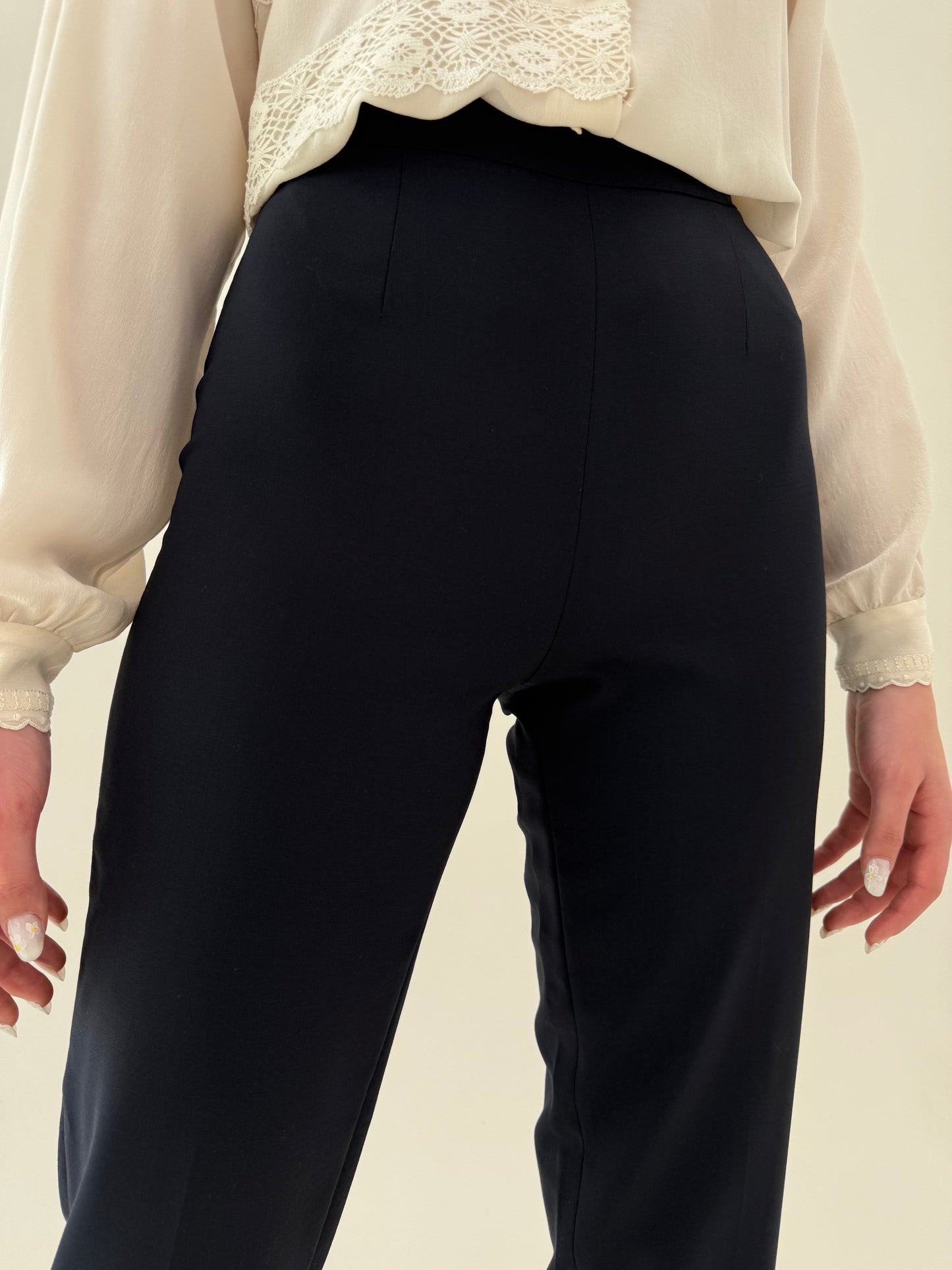 Pantaloni navy clasici business premium italienești cu talie ultra înaltă