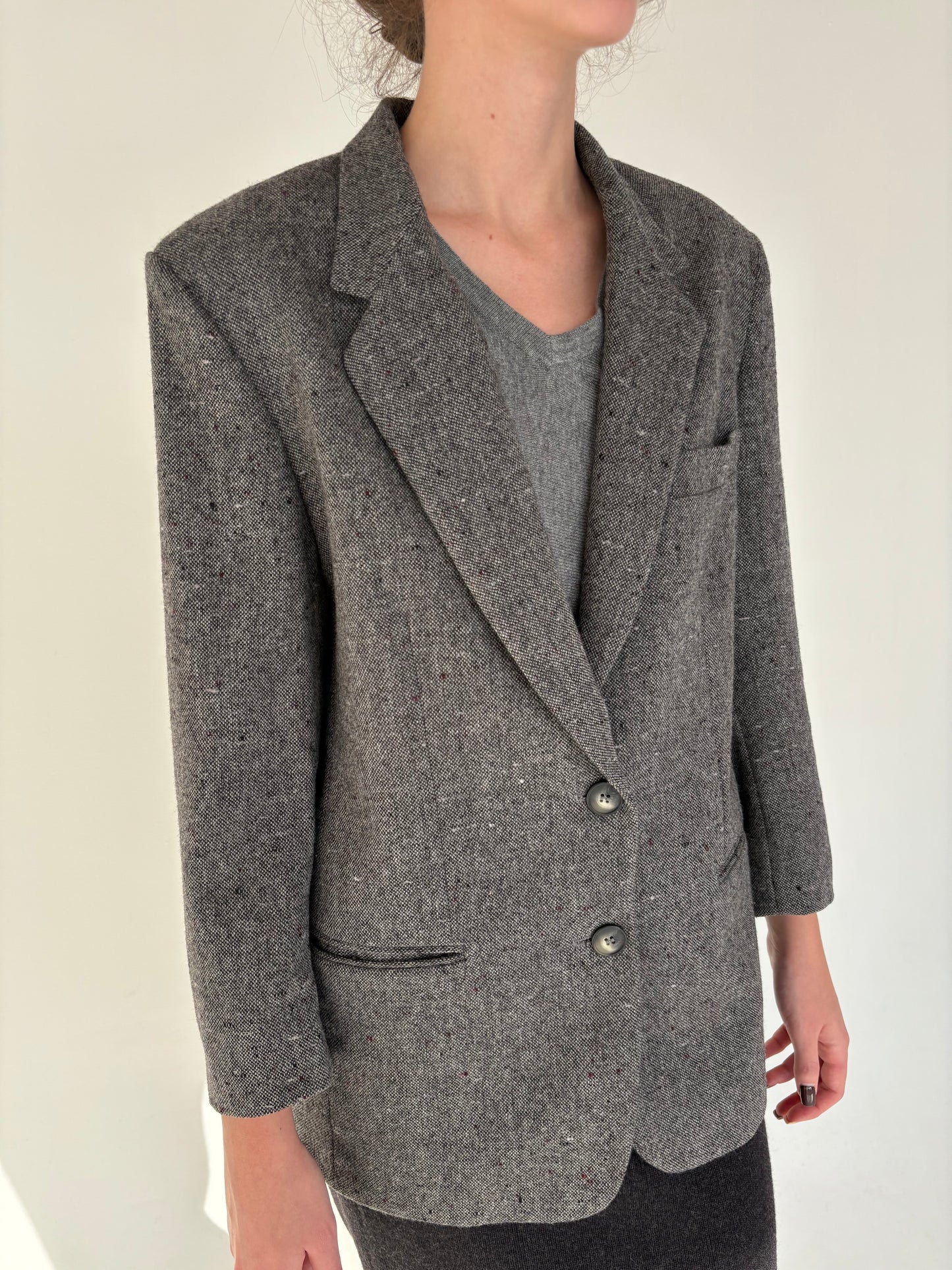 Sacou luxury petite din tweed de alpaka și mohair cu inserții burgundy