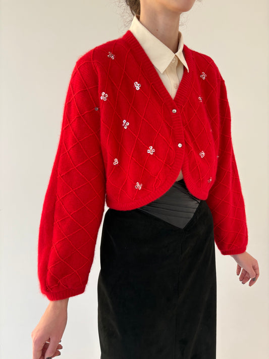 Cardigan vintage bijuterie gros cu aplicații manuale din lana cu Angora