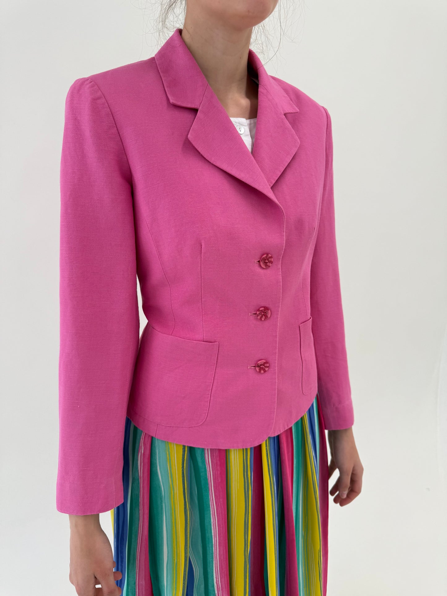 Sacou Barbie pink din pânză de in și vâscoza în croi clasic ușor cambrat