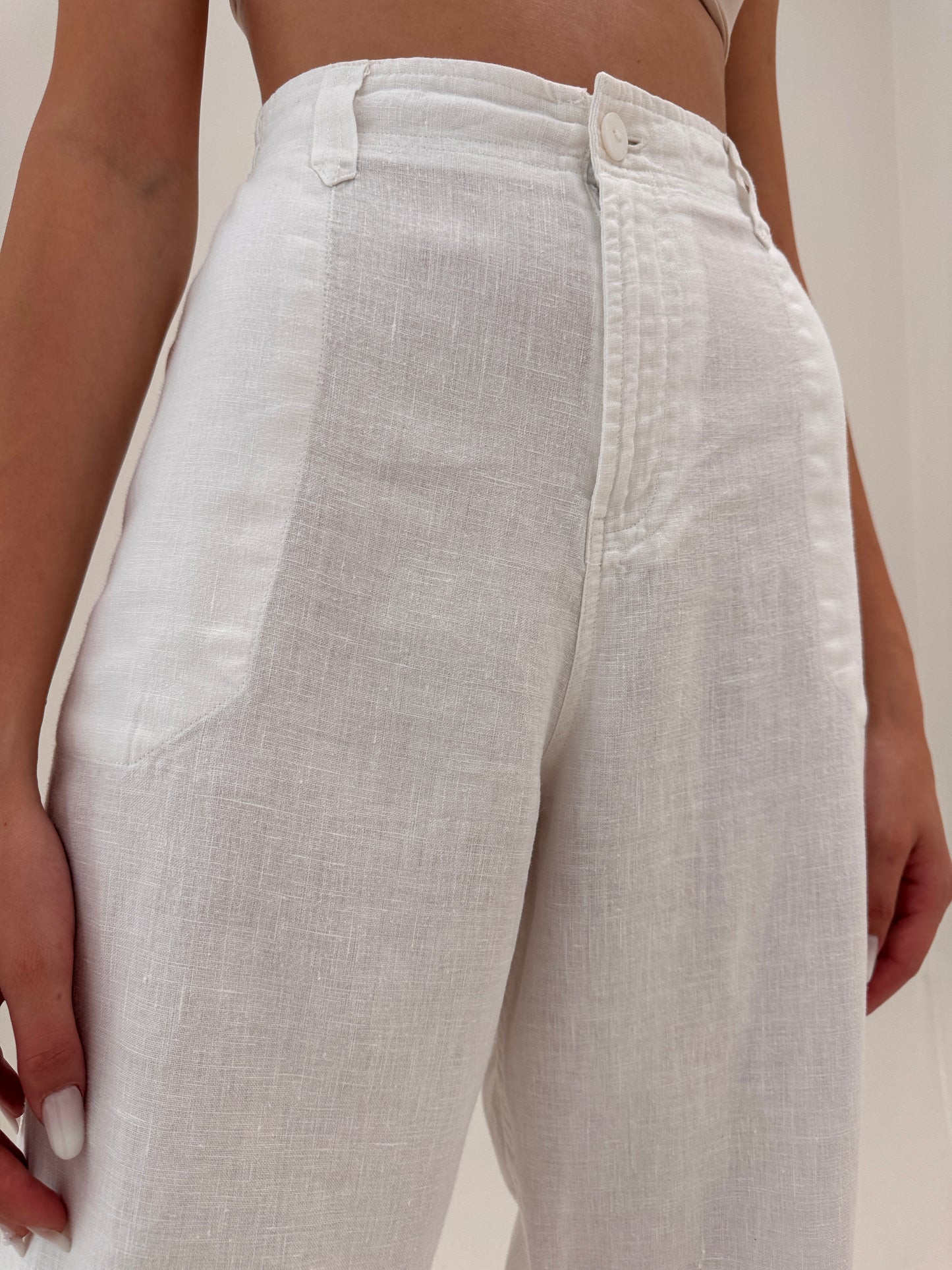 Pantaloni clasici din in premium tall cu talie mai generoasă