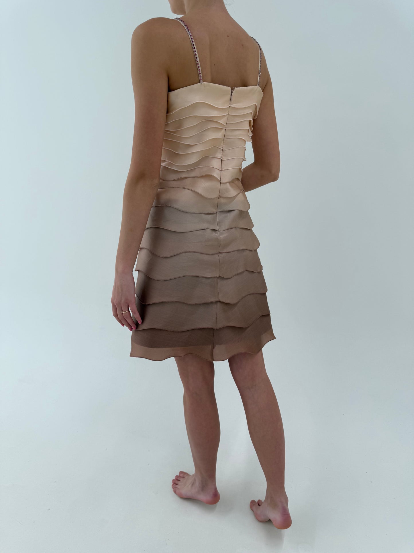 Rochie couture din mătase naturală perlata in degrade cu corsaj