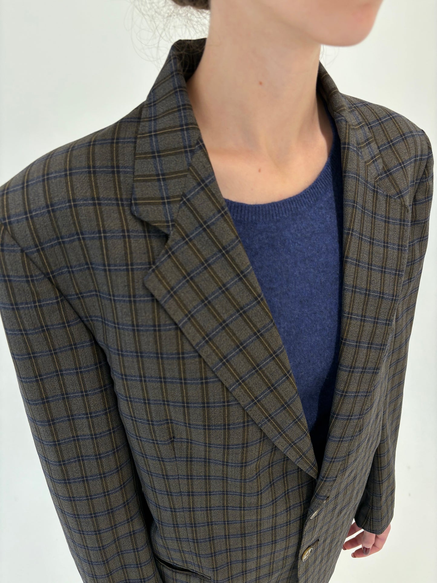 Sacou din la alura extrafina certificată chocolate brown în carouri