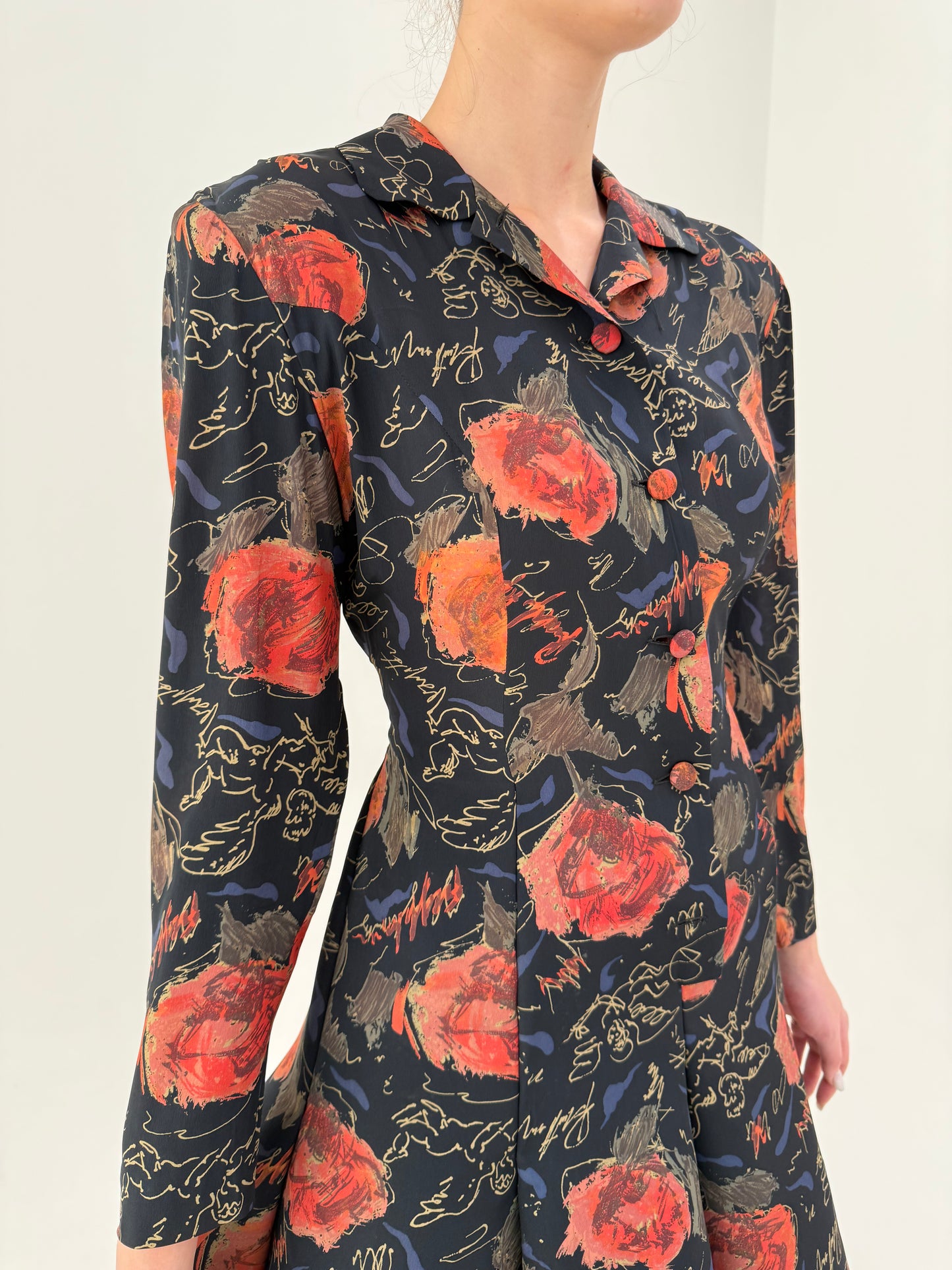 Rochie vintage din mătase naturală în clini cu fusta în stil anii 50 de la zi la seară