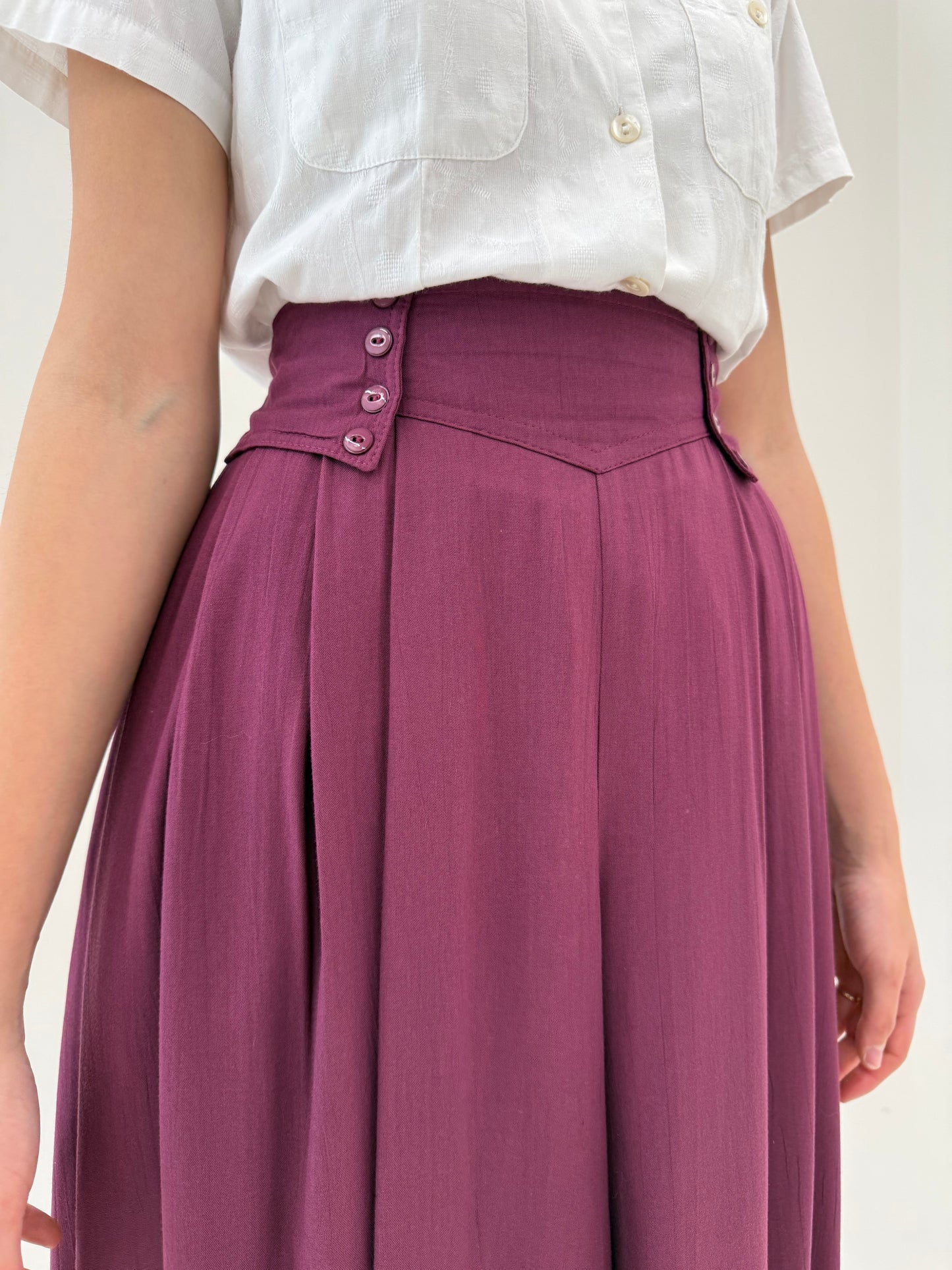 Fustă pantaloni vintage dark pink cu talie extrem de marcată ultra înaltă