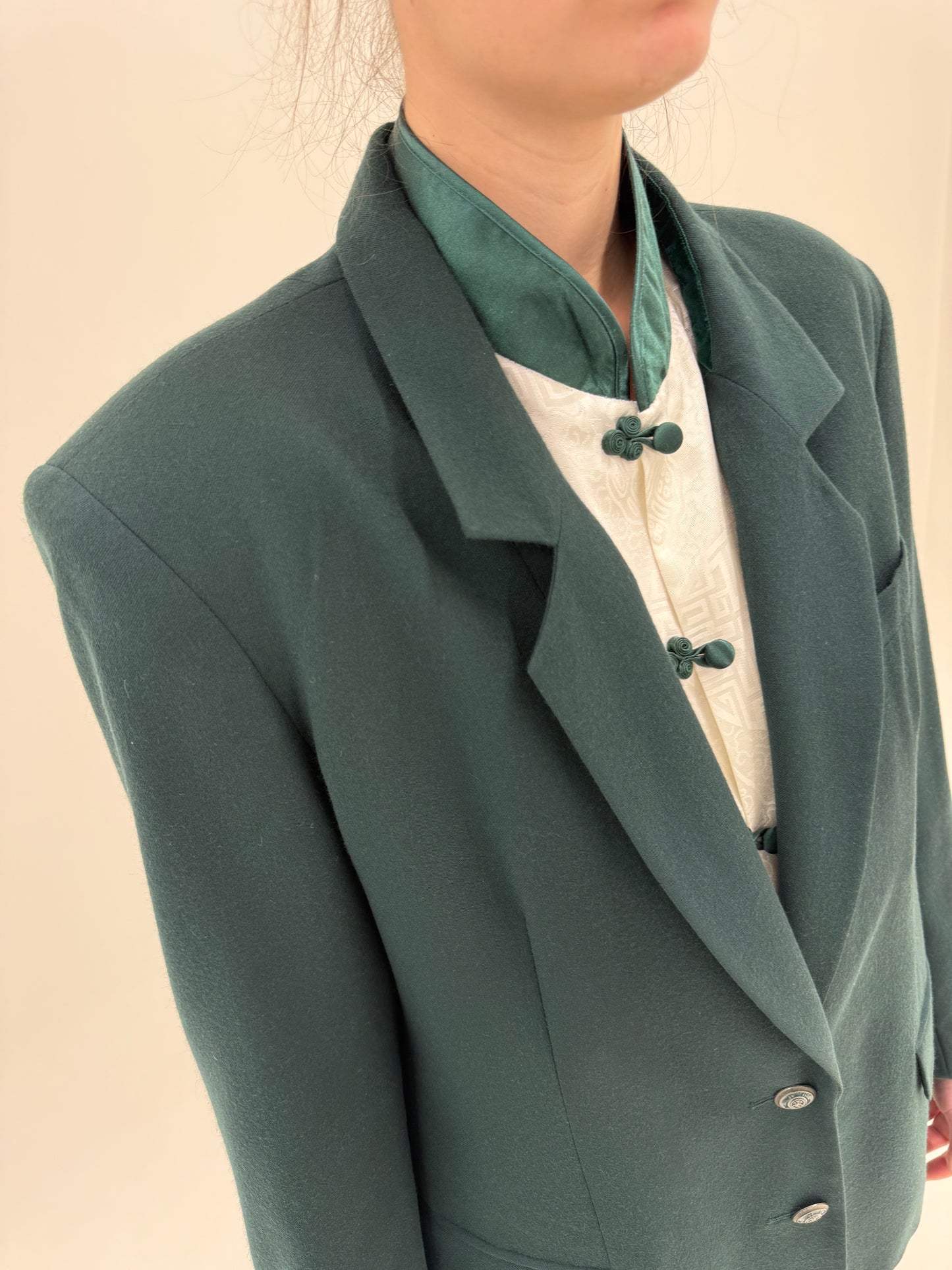 Sacou dark green din lanita extrafina subțire lightweight
