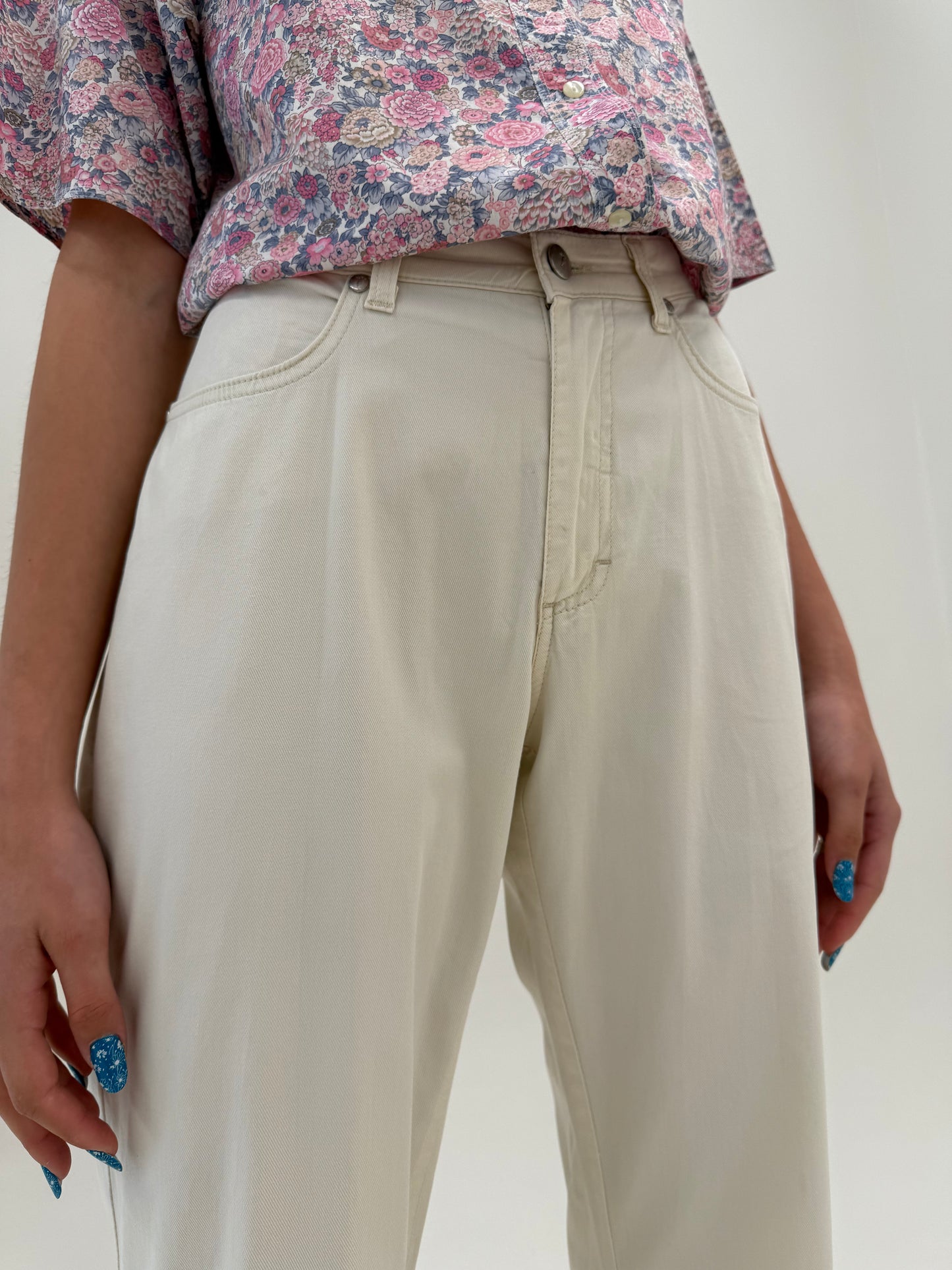 Pantaloni luxury Trussardi petite butter white din bumbac ultra confort modelatori