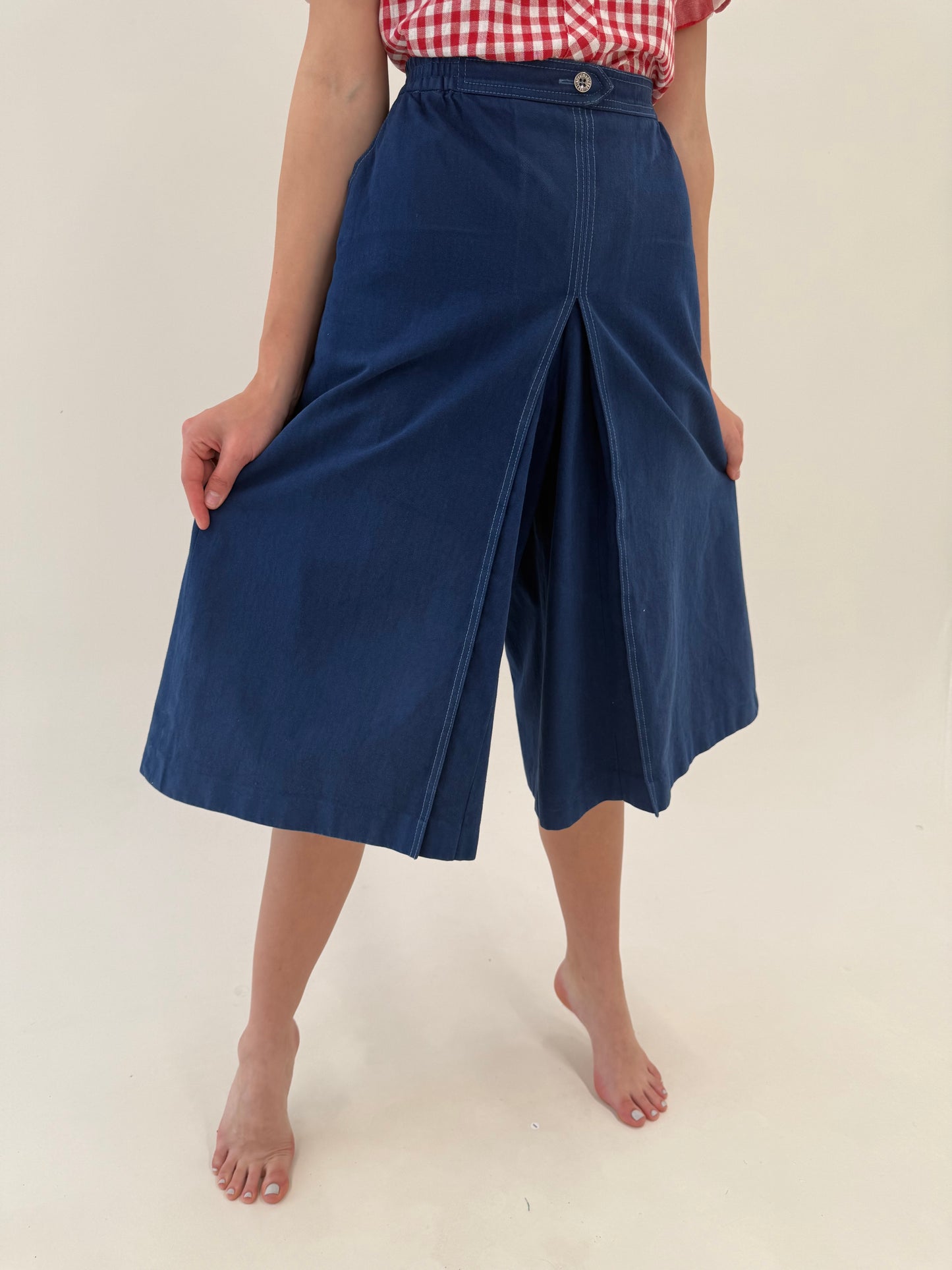 Set vintage luxury Delmod din jeans indigo wash cu fustă pantaloni midi