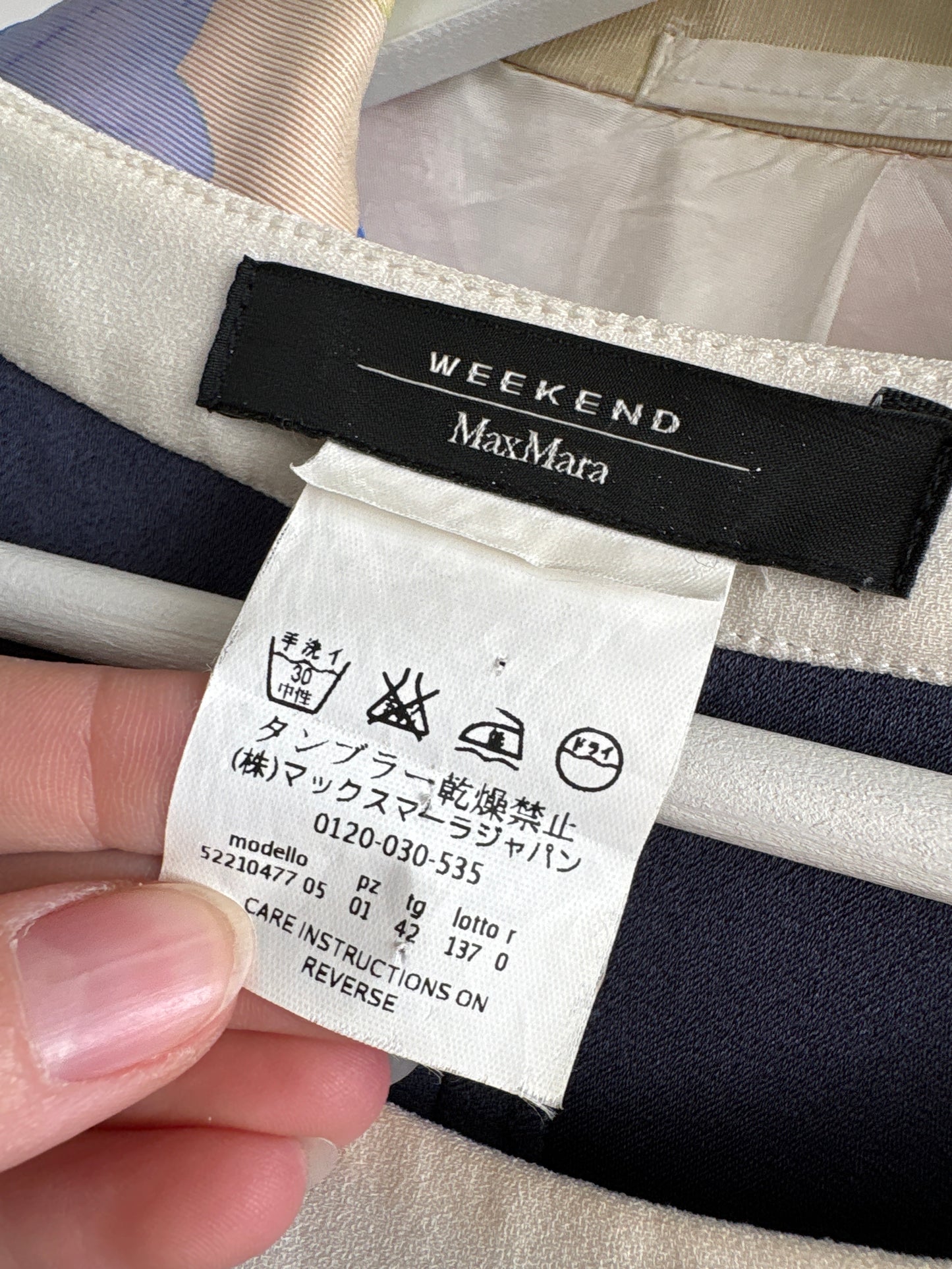 Rochie Max Mara din crep Navy cu paspoal alb midi cu talie marcată