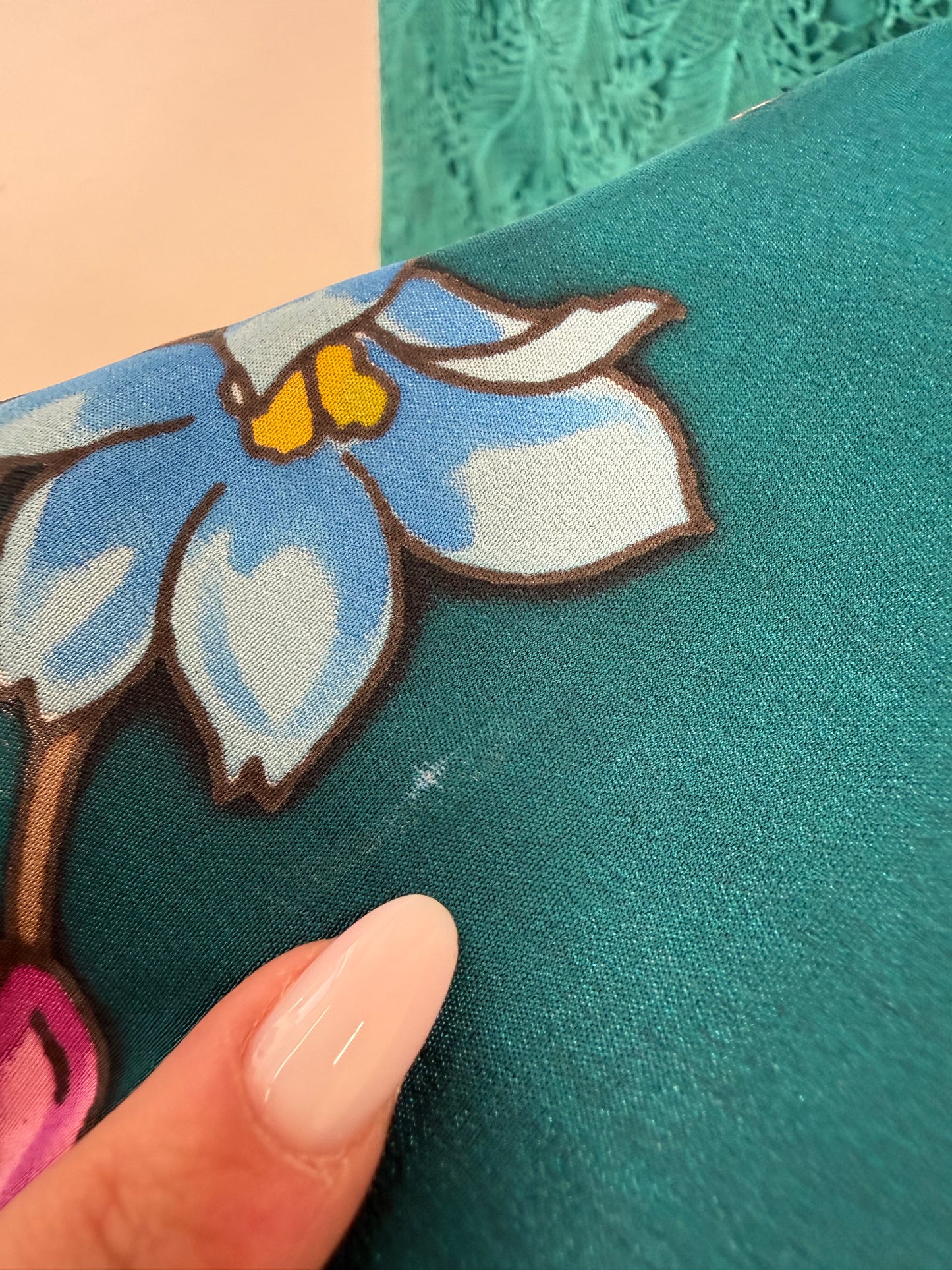 Eșarfă XXL din mătase naturală dark emerald green cu print floral