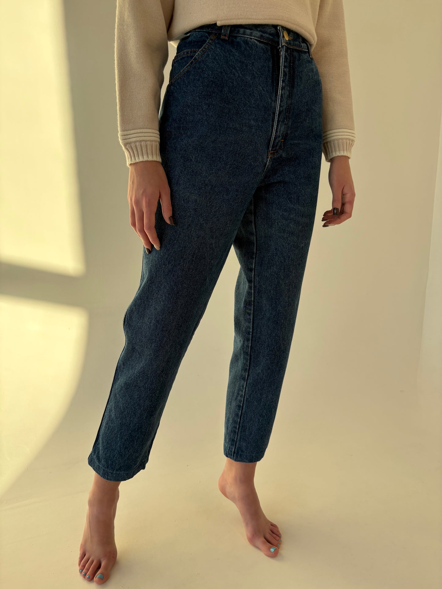 Jeans vintage premium gros cu talie ultra înaltă classic wash