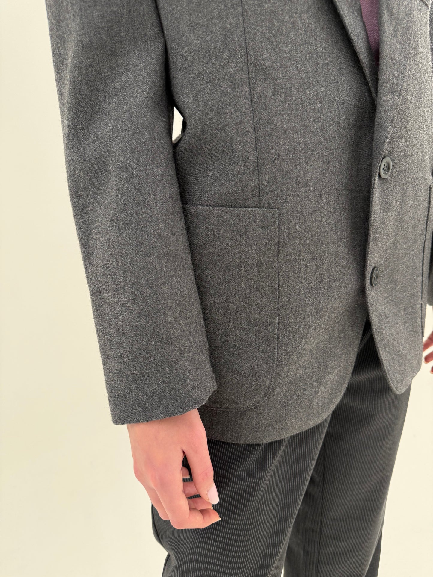 Sacou în stil Prada din lana extrafina plină pebble gray