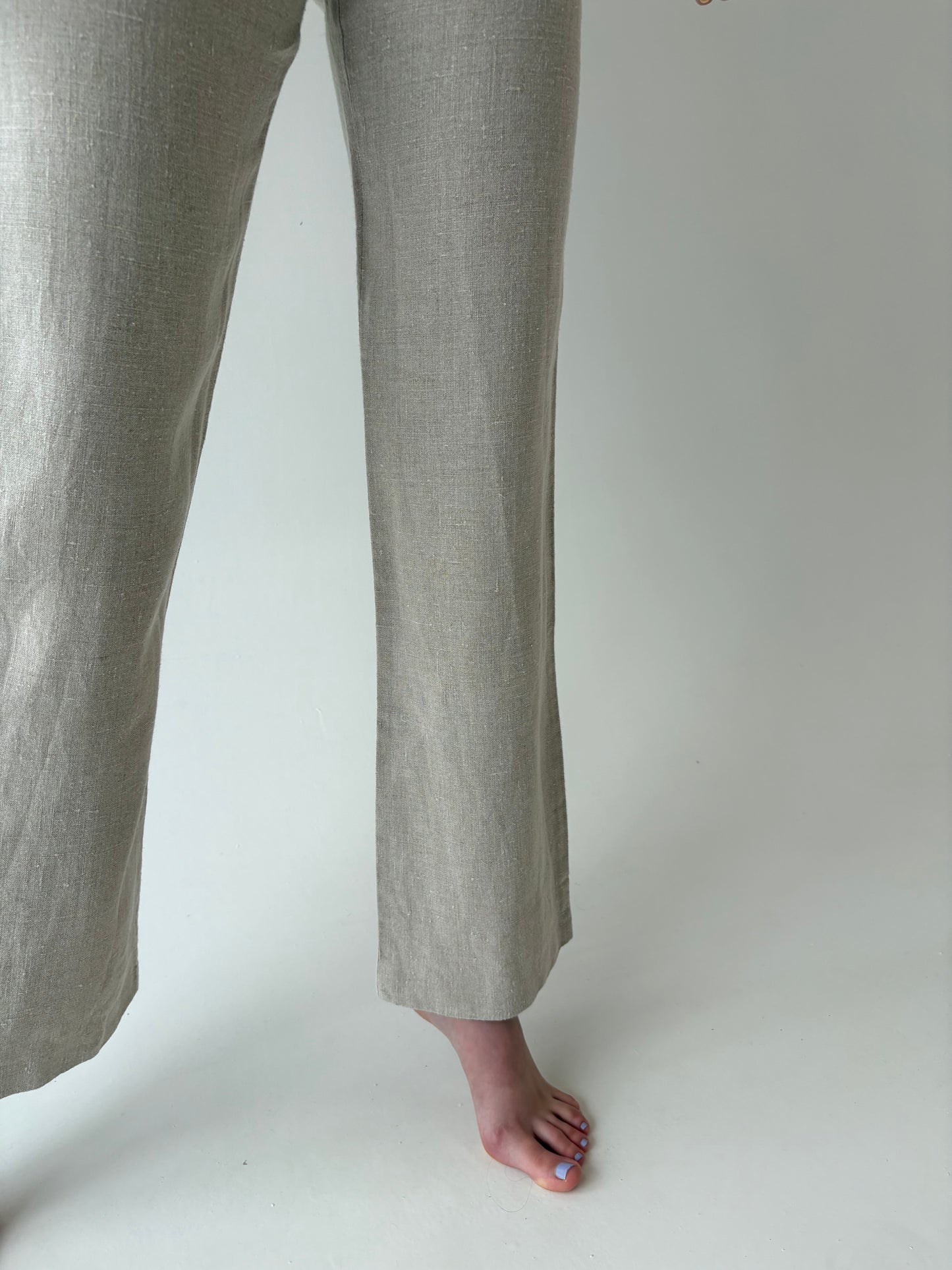 Pantaloni tall din pânză grea de in light nude