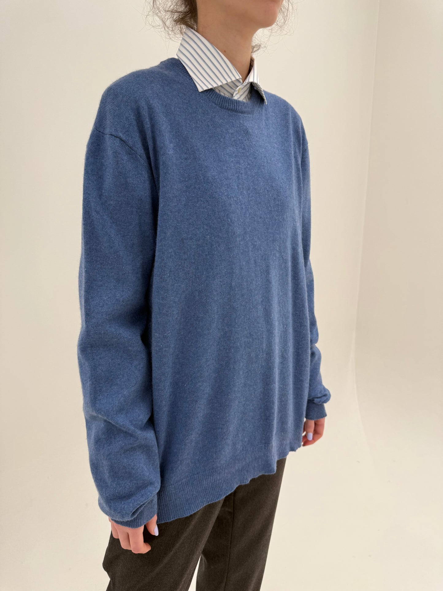 Pulover albastru ciel din cașmir și mătase naturală