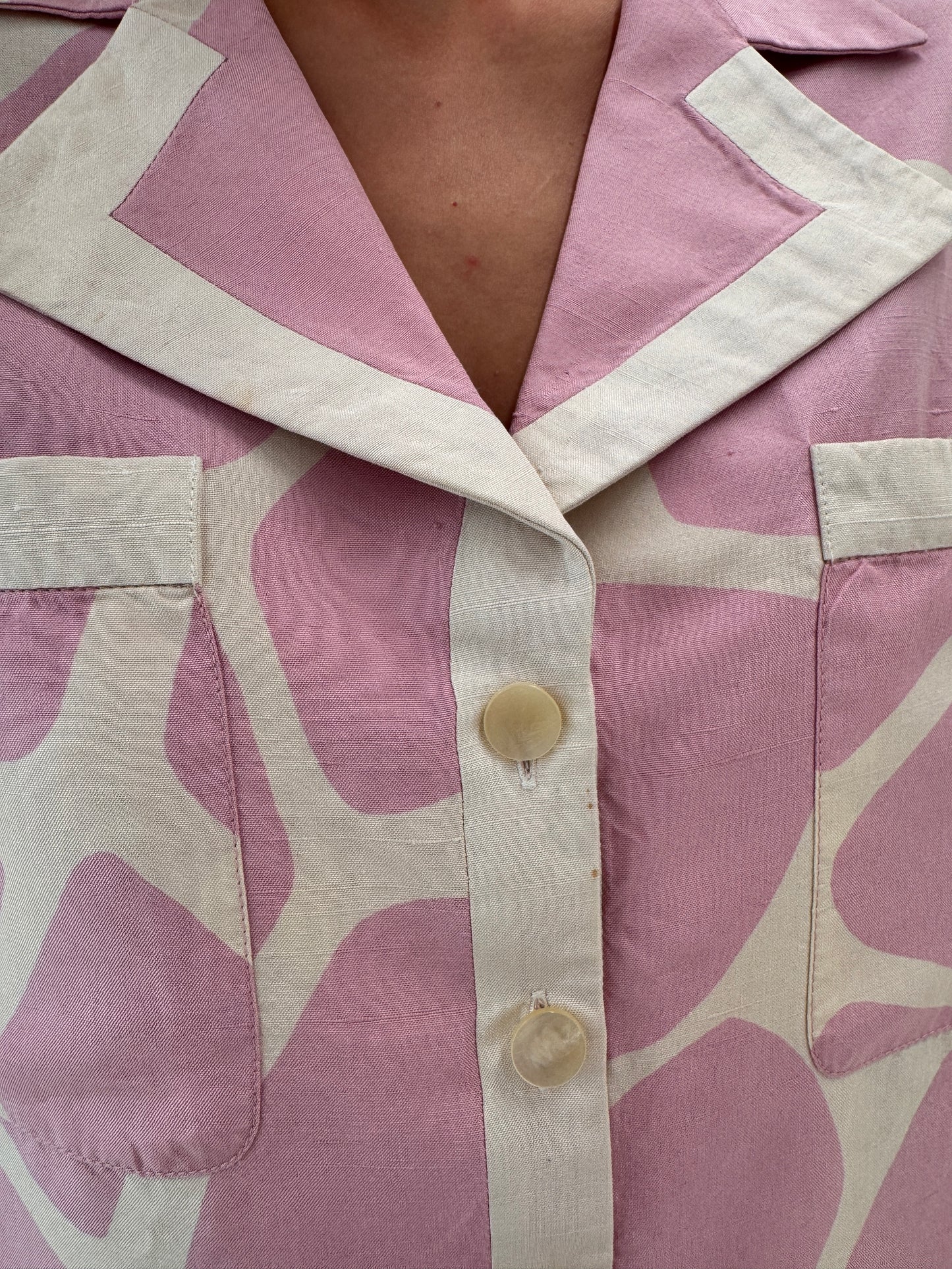 Costum Valentino vintage din pânză de mătase naturală cu print powder Pink
