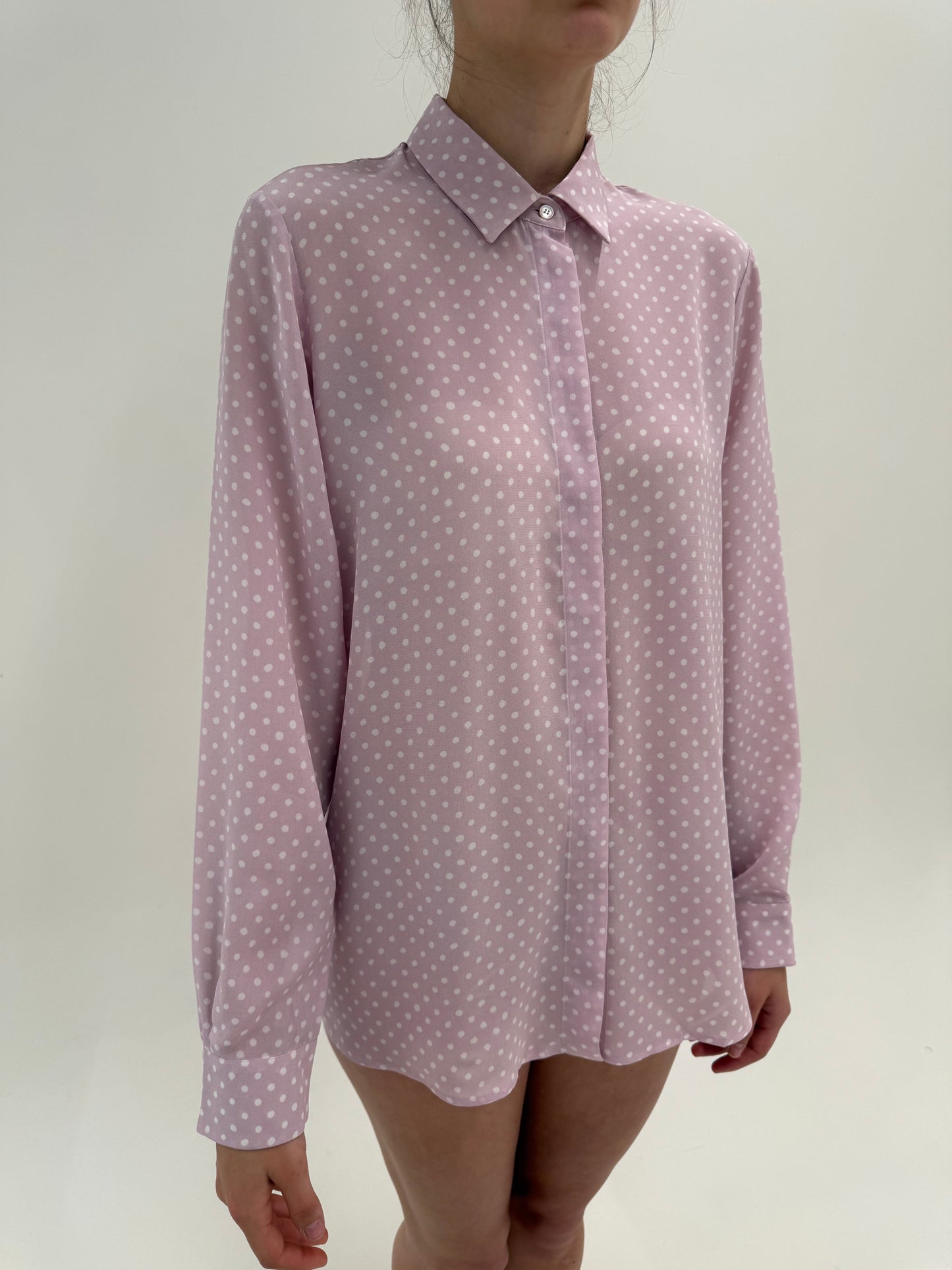 Cămașa nouă Marella by Max Mara cu buline din mătase naturală dusty pink