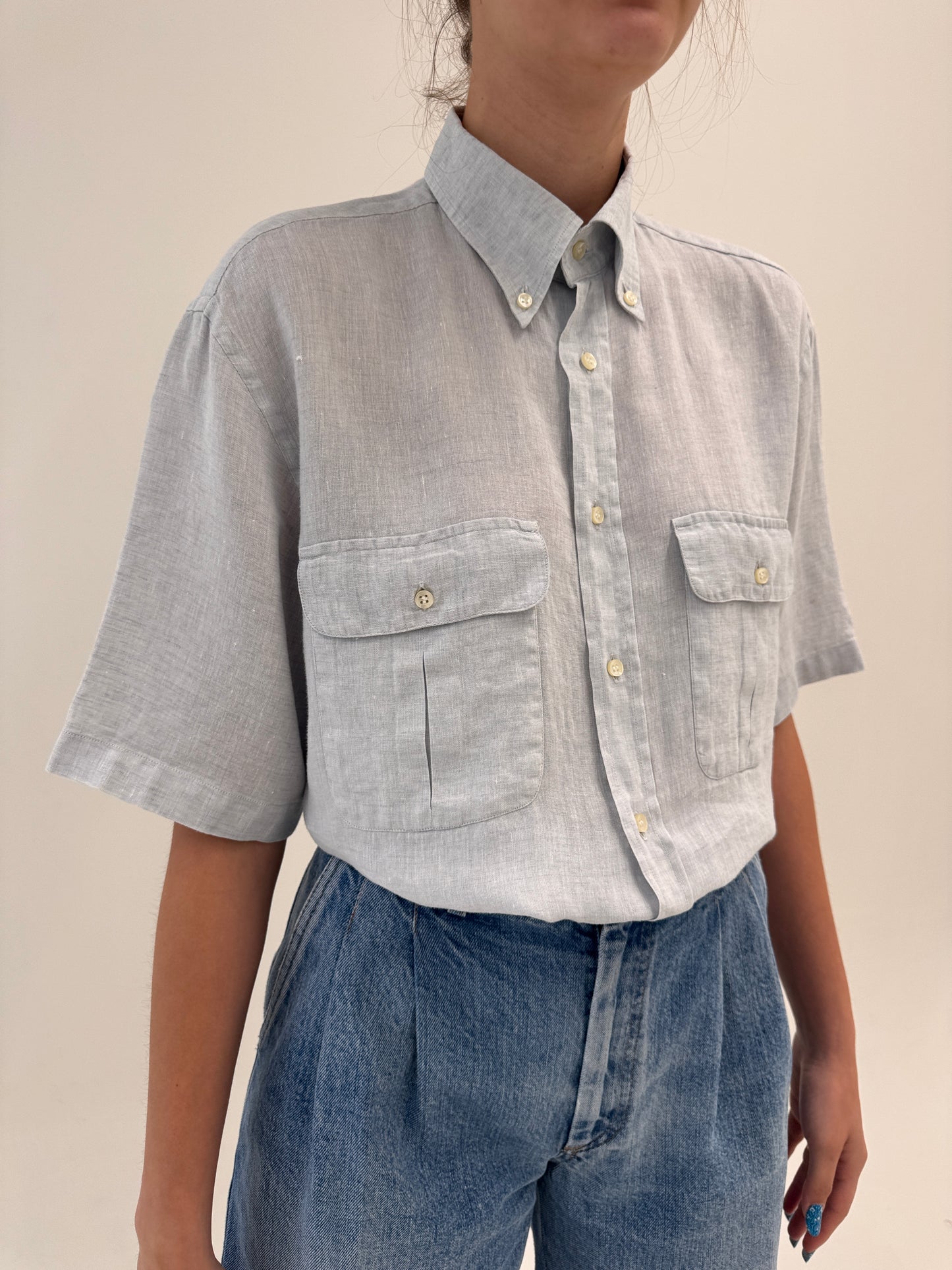 Cămașa luxury Les Copains dusty baby blue din in excepțional