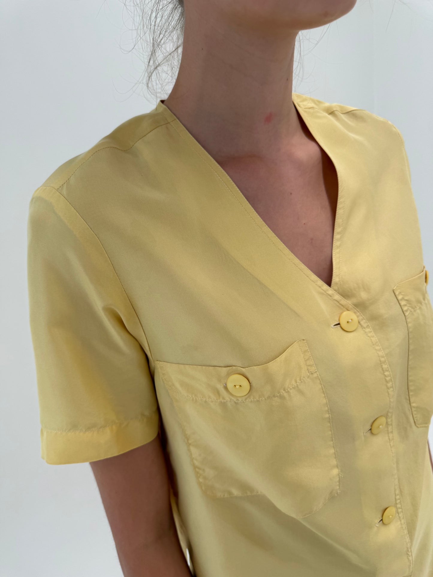 Camasa vintage butter yellow din mătase naturală