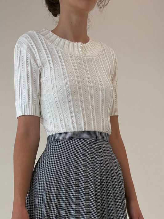 Top vintage din jerse texturat din mix de lana extrafina