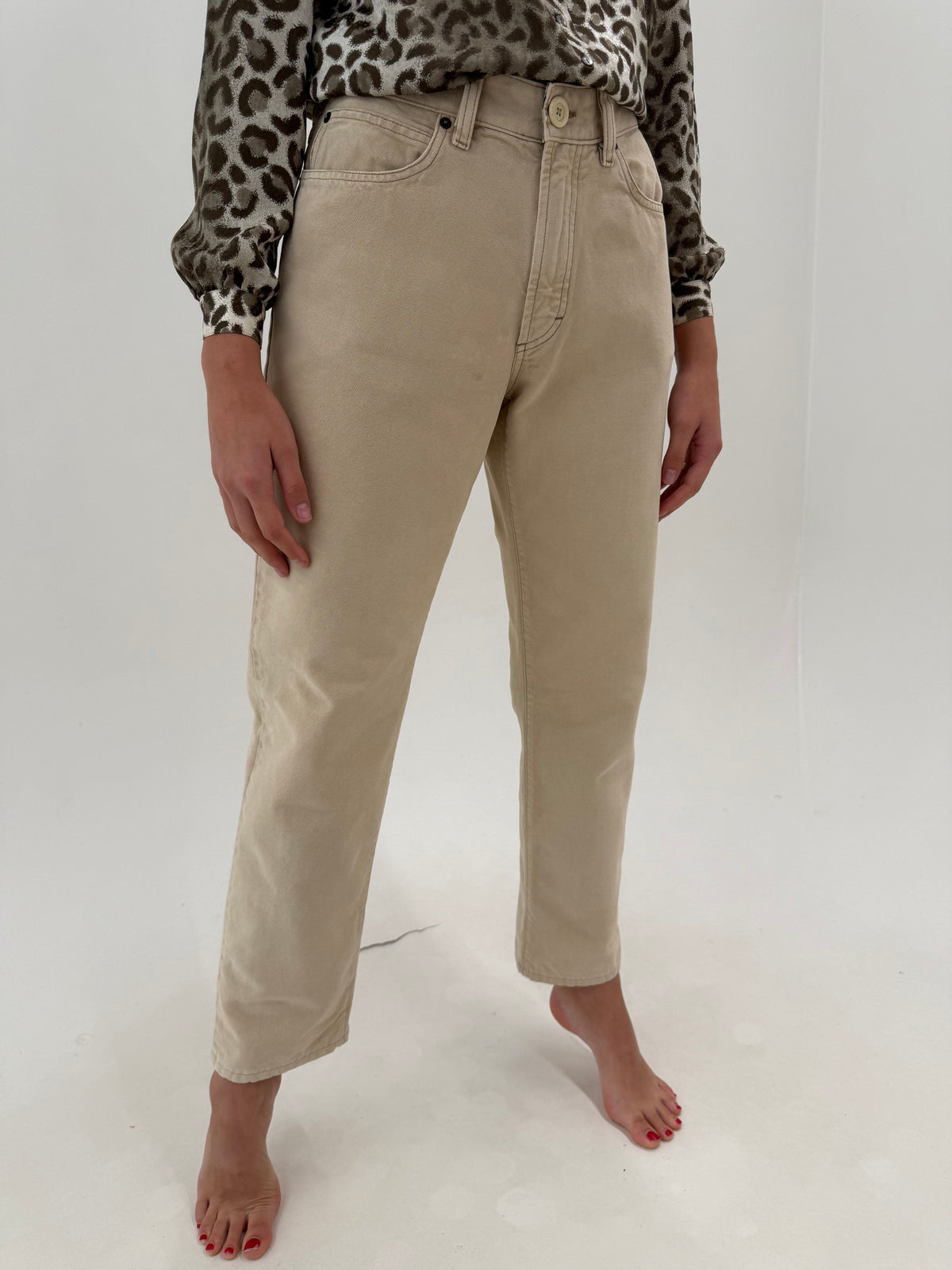 Pantaloni Burberry camel din heavyweight cotton canvas in croi clasic