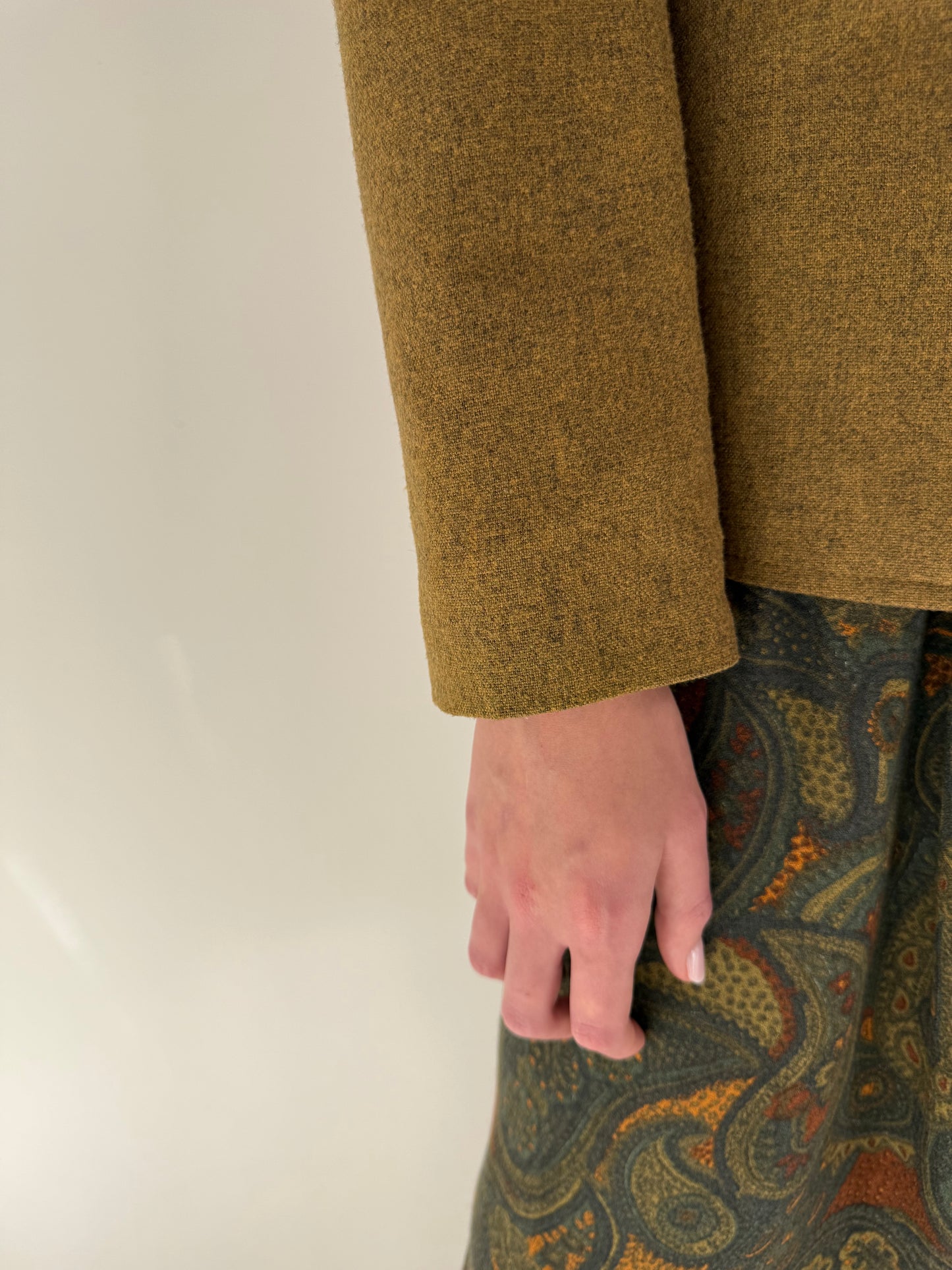 Sacou vintage ușor cambrat mustard green cu revere contrastante din tweed