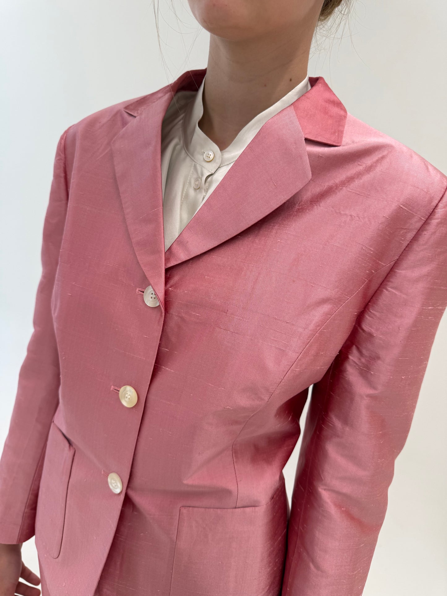 Deux piece dusty pink din mătase naturală dupioni în croi clasic