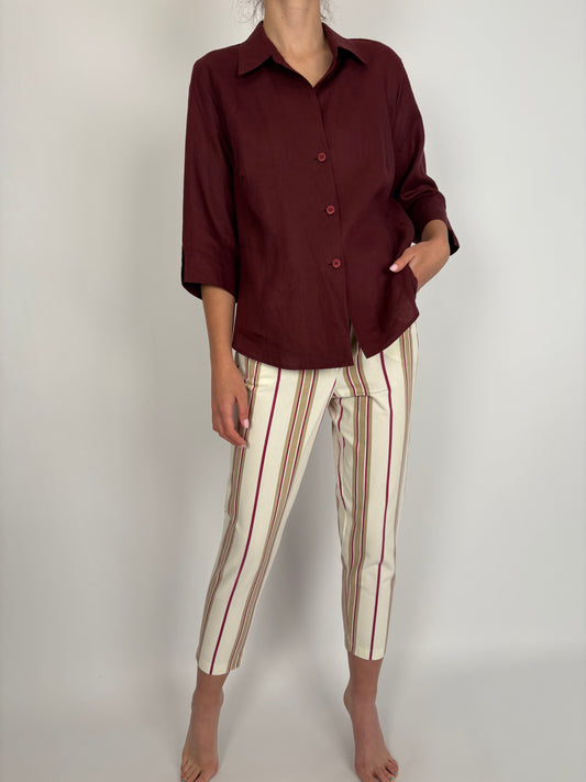 Pantaloni vintage petite cu talie ultra înaltă și dungi mom fit